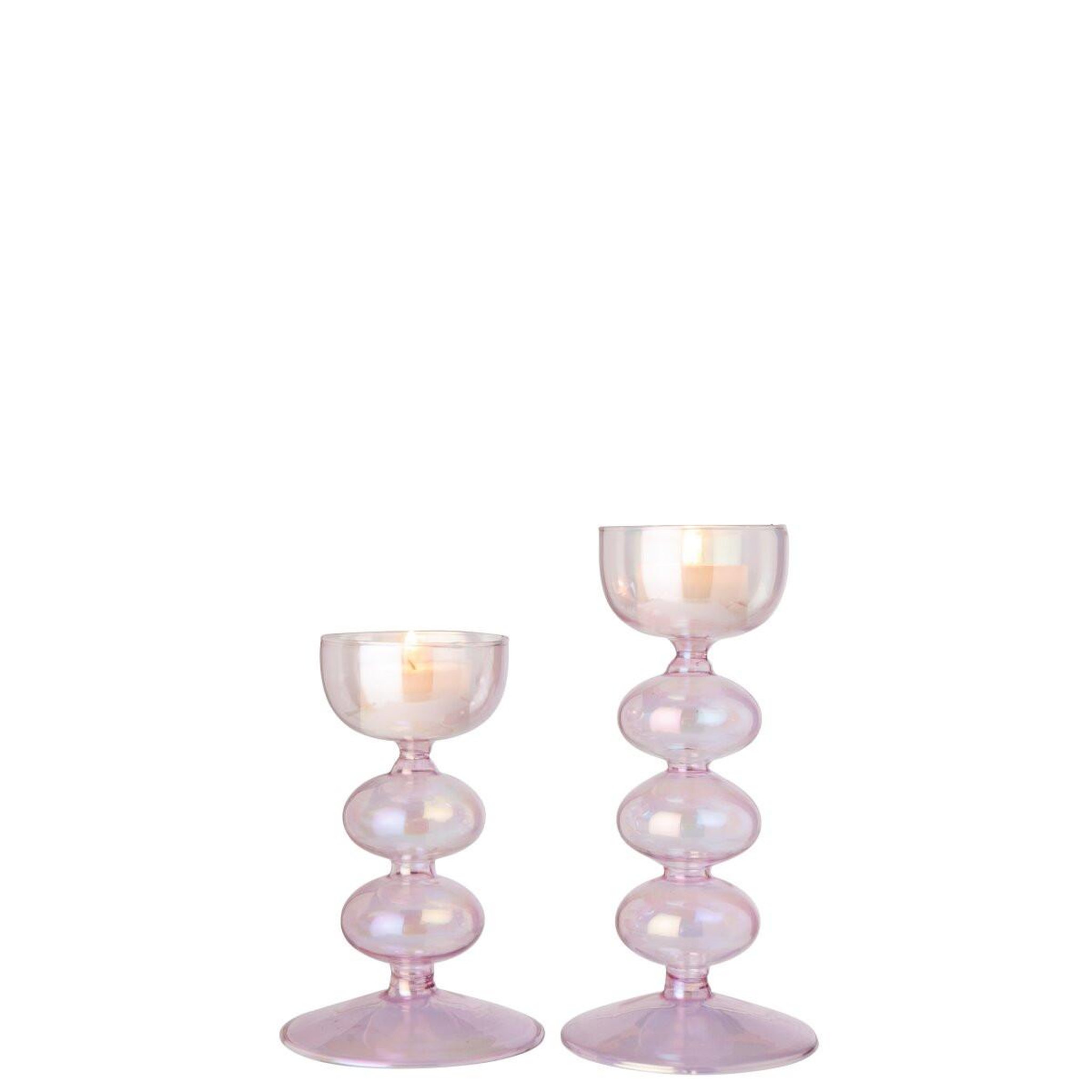 Voir la diapositive 2 : J-LINE Lot de 2 Bougeoirs en Verre  Nadège  16cm Rose