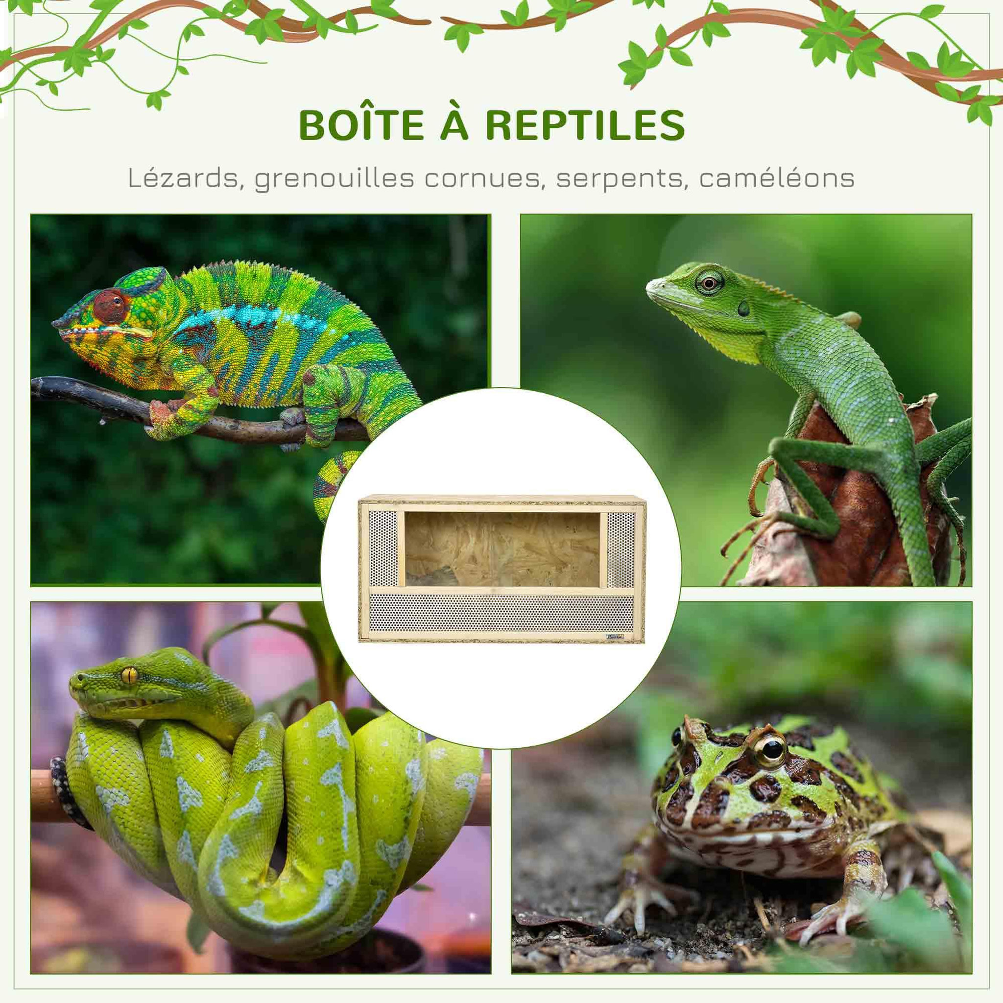 Voir la diapositive 4 : PAWHUT Terrarium - vivarium reptiles - 2 portes coulissantes verre trempé - parois maillées frontales - métal OSB