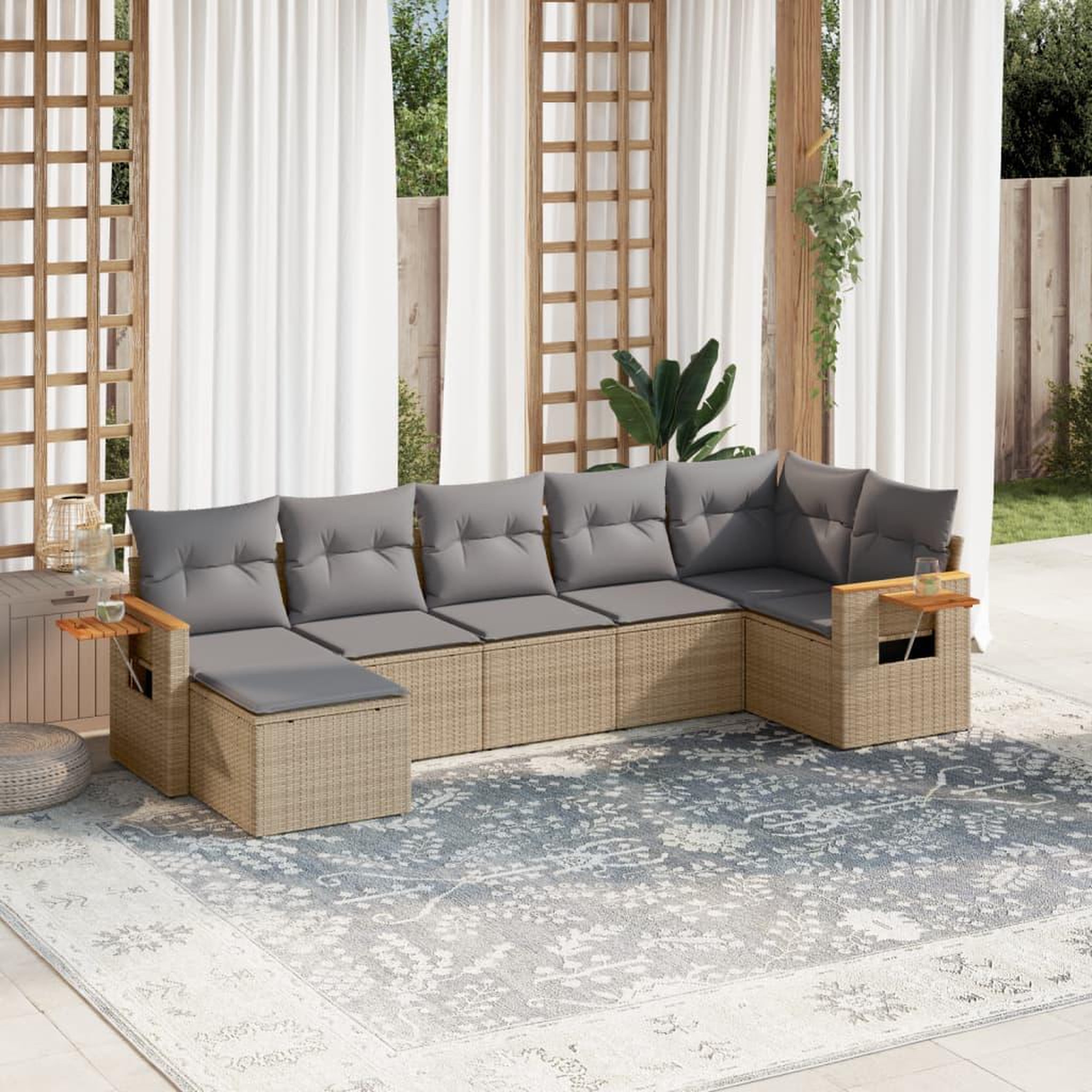 VIDAXL Salon de jardin avec coussins 7 pcs beige resine tressee