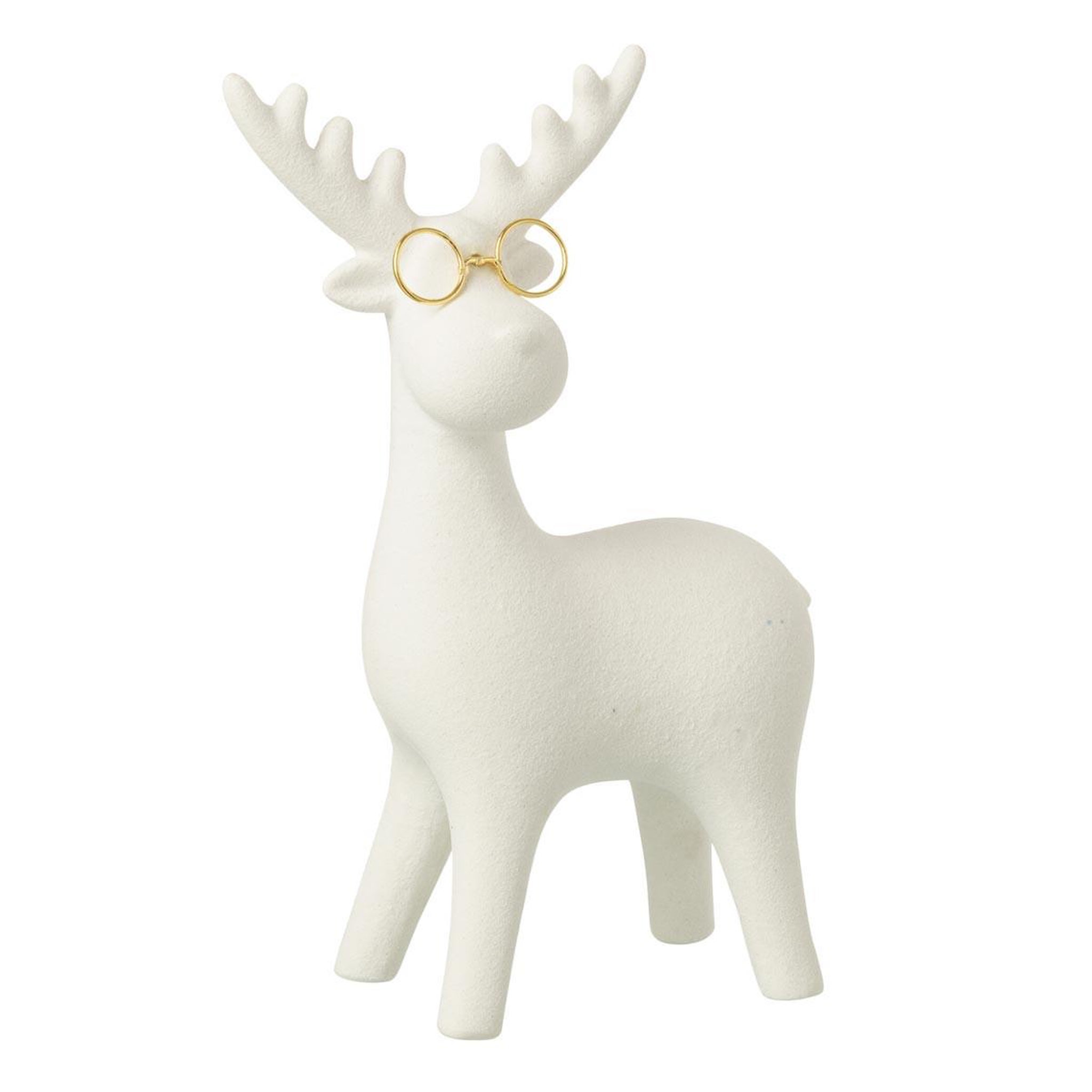 J-LINE Statuette renne pailleté  lunettes  25cm blanc