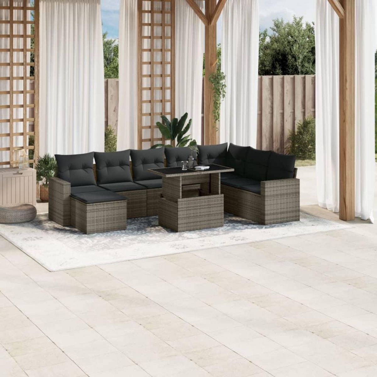 VIDAXL Salon de jardin 9 pcs avec coussins gris resine tressee