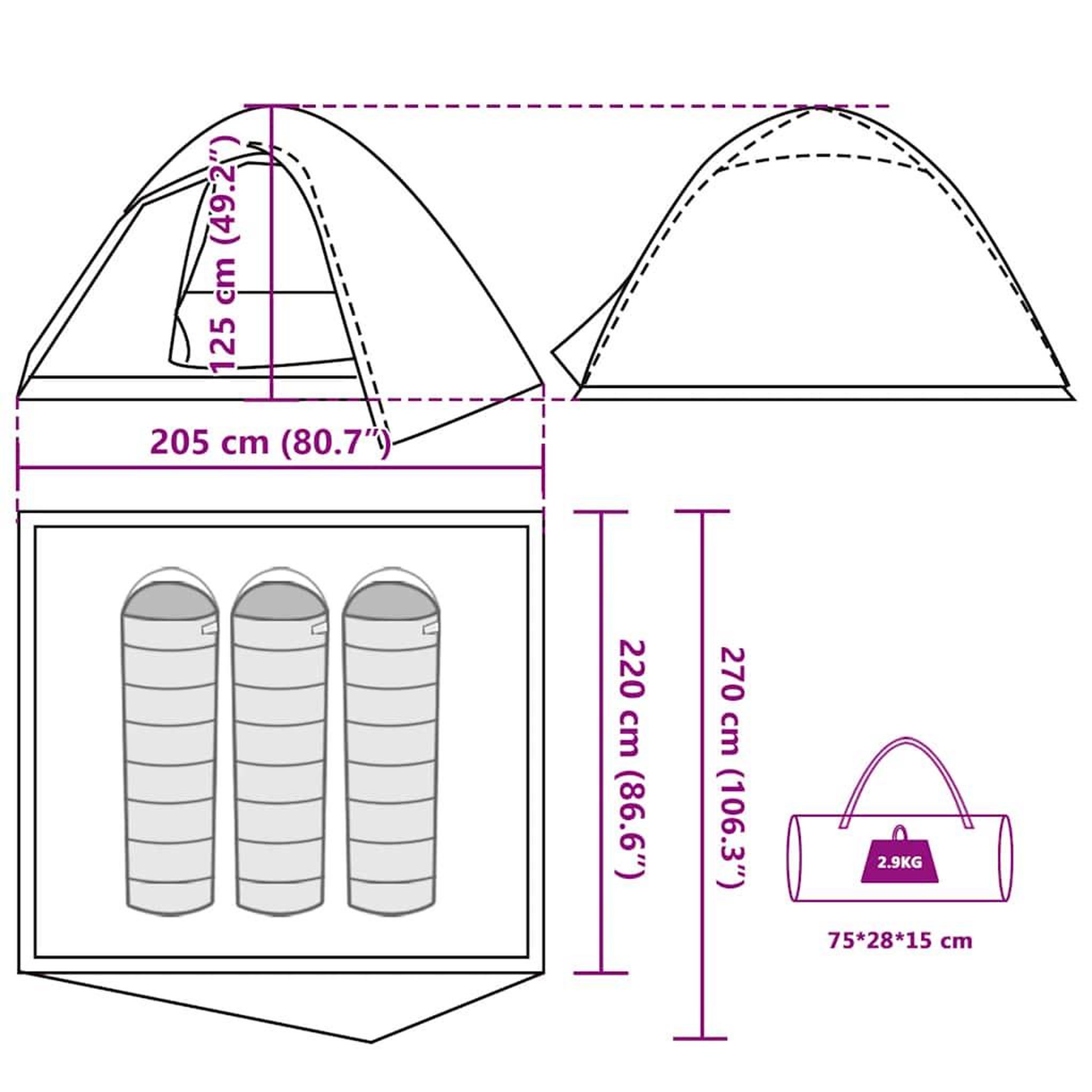 Voir la diapositive 6 : VIDAXL Tente de camping a dome 3 personnes vert olive impermeable