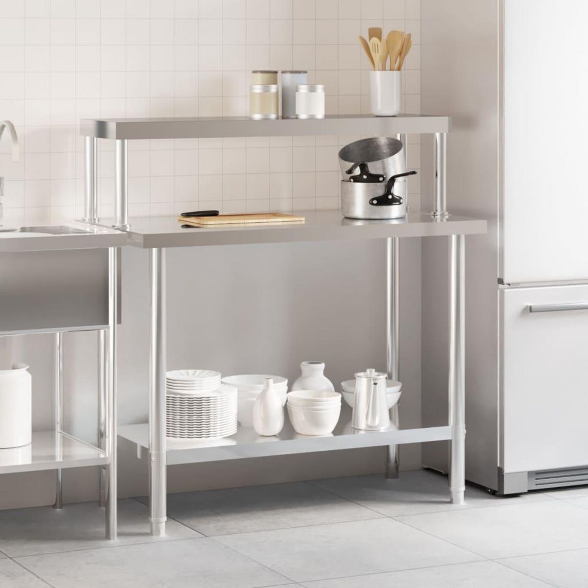 VIDAXL Table de travail de cuisine avec etagere 110x55x120 cm inox