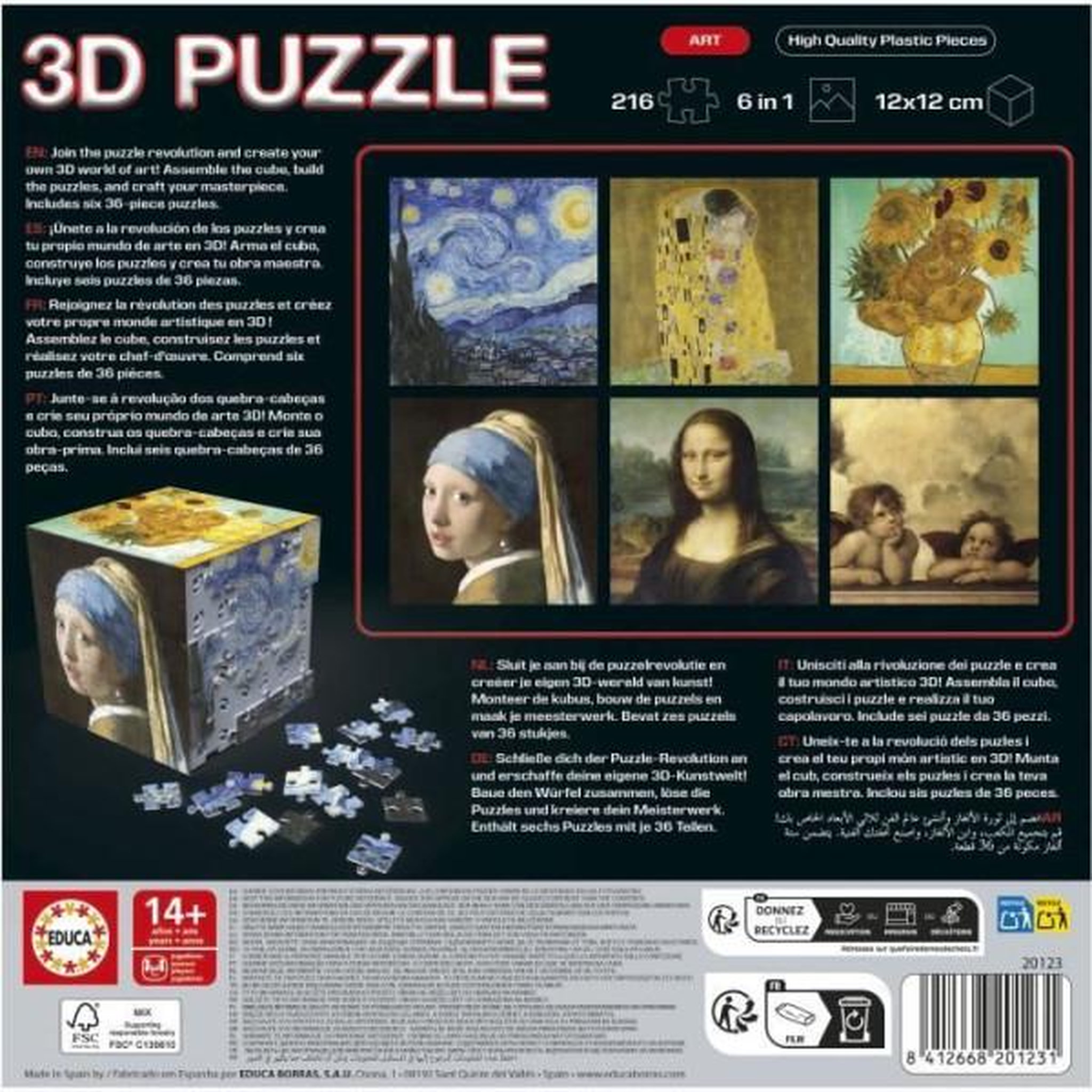 Voir la diapositive 3 : EDUCA Puzzle 3D - EDUCA - Cube Art - 216 Pieces - 6 Puzzles de 36 Pieces - Défi Ludique 8 Ans + (20123)