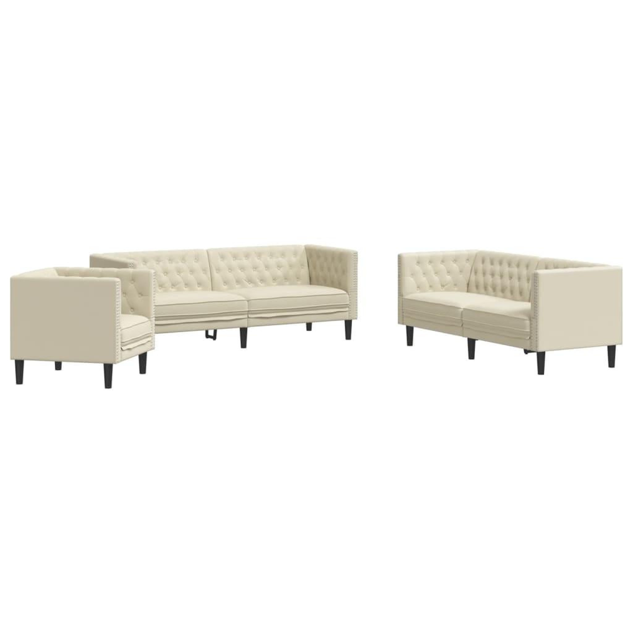 Voir la diapositive 2 : VIDAXL Ensemble de canape Chesterfield 3 pcs creme similicuir