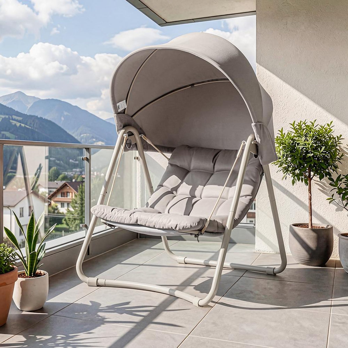 SOBUY Chaise Suspendue Lounge Gris 126x108x163cm OGS62-MI