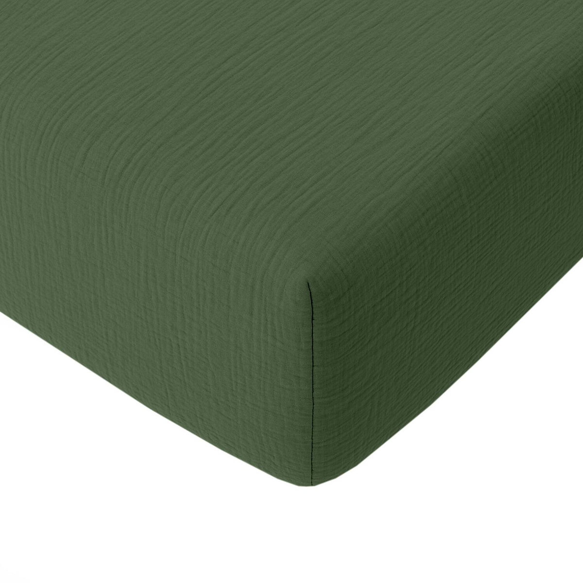 BATON ROUGE Drap housse bonnet:30cm 100%gaze de coton lavé vert cèdre