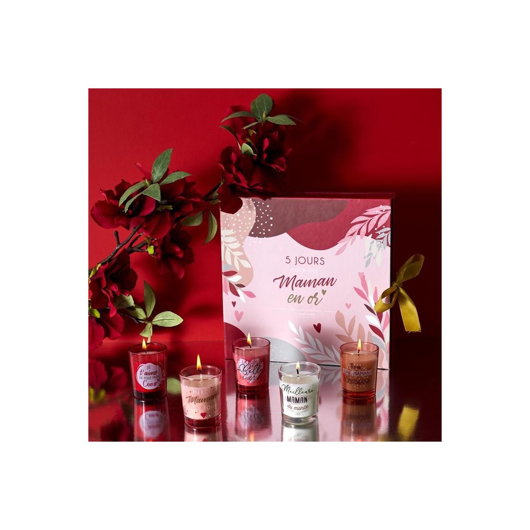 Voir la diapositive 5 : The Home Deco Factory Calendrier 5 Bougies Parfumées  Maman  6cm Rose
