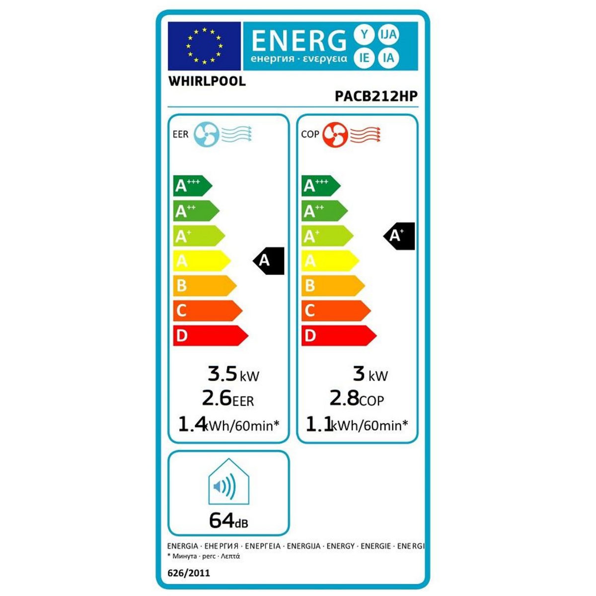 Whirlpool Climatiseur mobile réversible 3500w 35m2 - pacb212hp