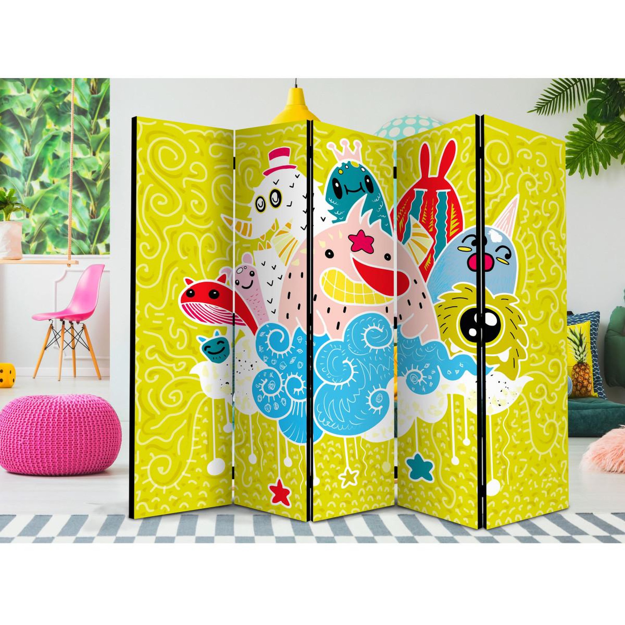 Voir la diapositive 2 : Paris Prix Paravent 5 volets  happy creatures  172x225cm
