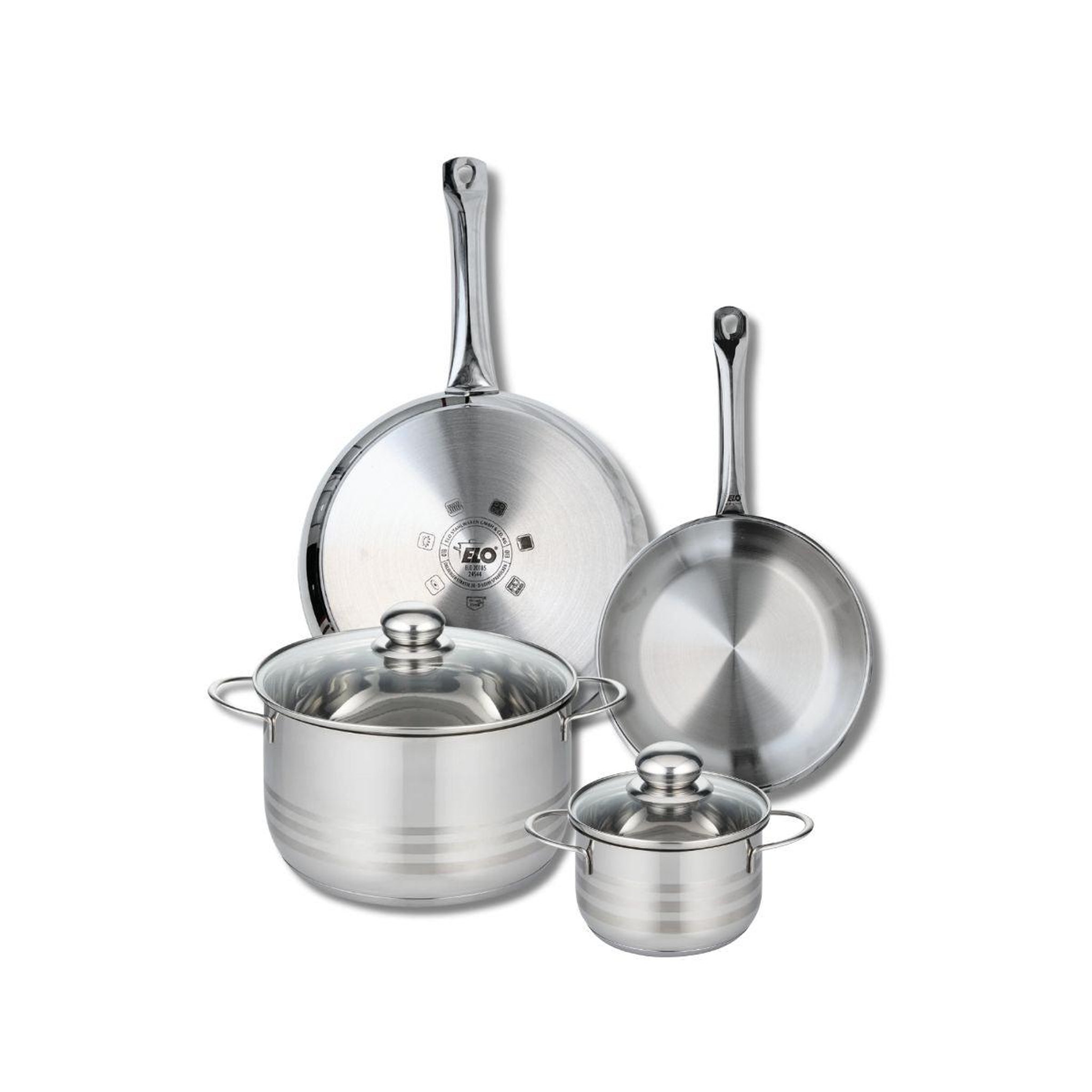 ELO Ensemble de 2 poêles de cuisson 24 et 28 cm et 2 faitouts 14 et 24 cm elo profi brillant