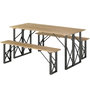 Voir la diapositive 1 : OUTSUNNY Ensemble table et 2 bancs en bois 6 personnes - table 160 cm avec espace parasol - acier épicéa