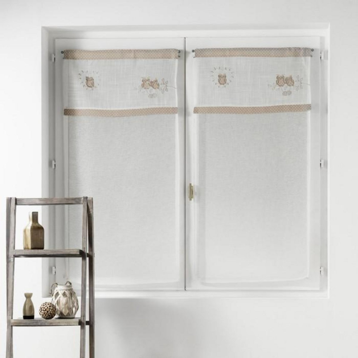 Paris Prix Paire de Voilages Brodés  Betty  60x90cm Naturel