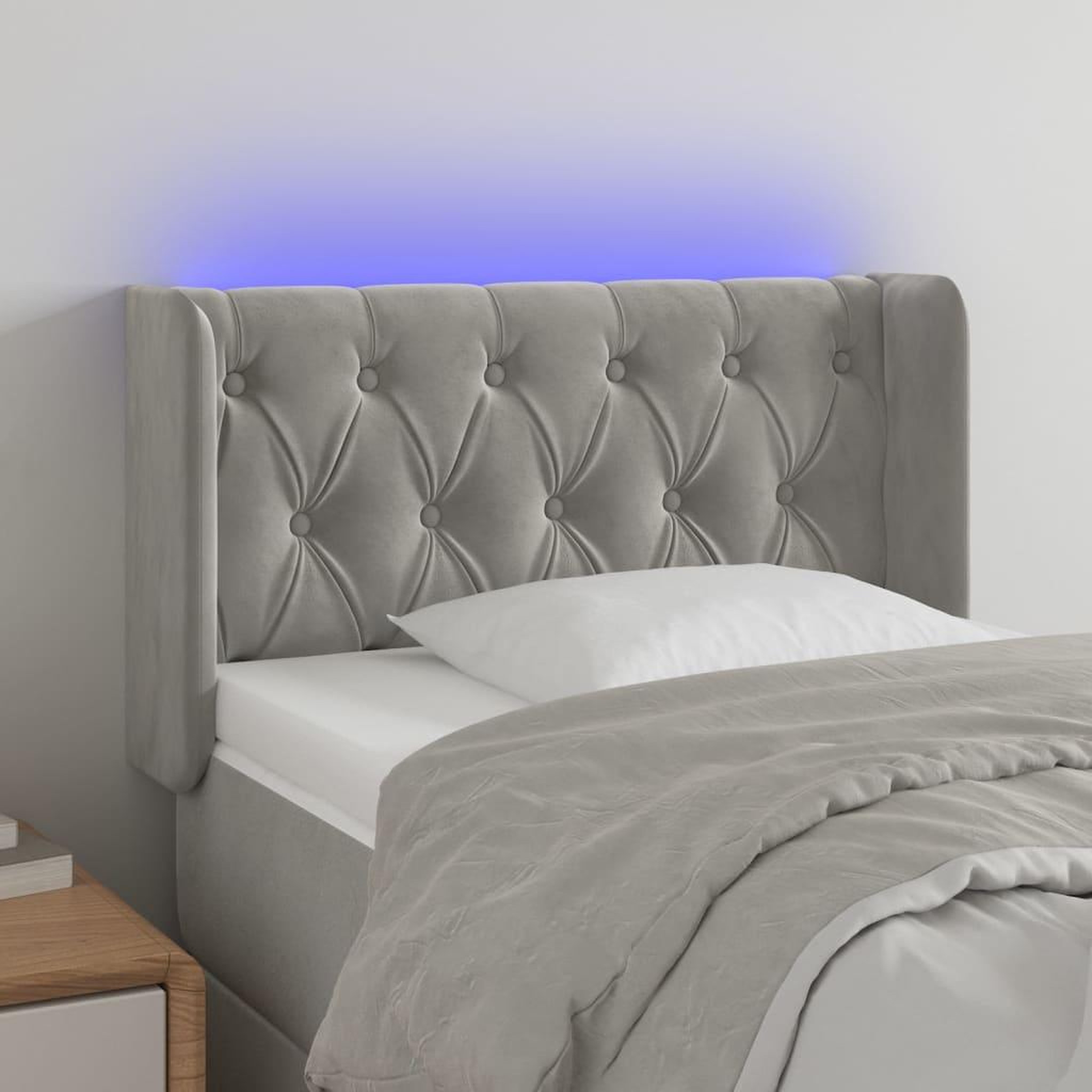 Voir la diapositive 1 : VIDAXL Tete de lit a LED Gris clair 83x16x78/88 cm Velours
