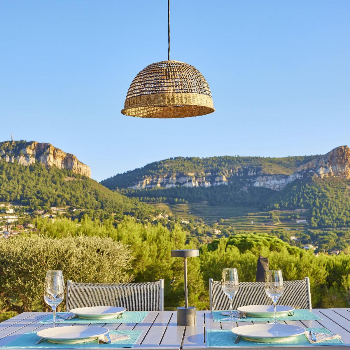 Lumisky Suspension d'extérieur avec cable CESARE Beige Fibre naturelle D38CM