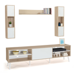 ID MARKET Ensemble meuble TV 180 cm et étagères HOUSTON bois et blanc