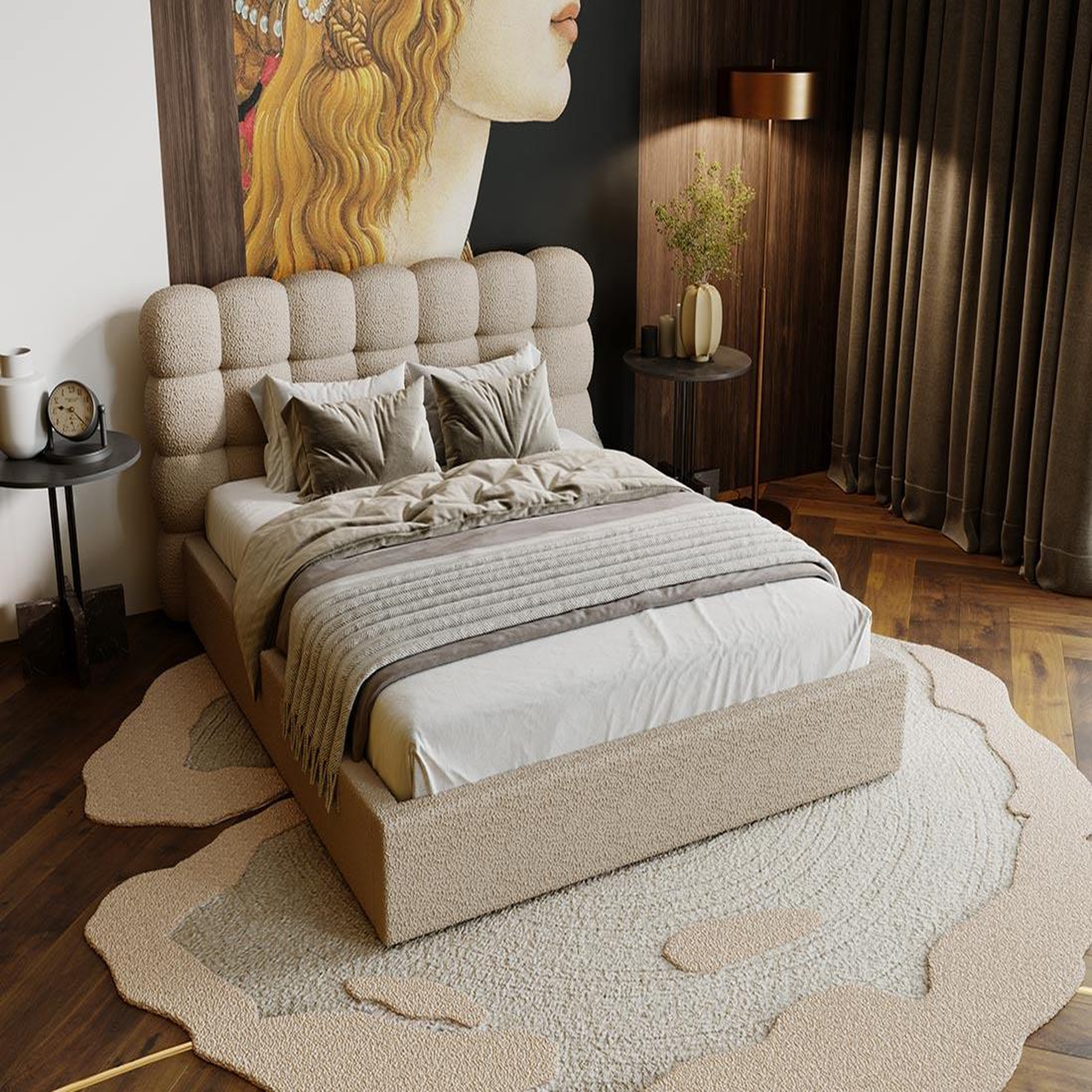 Voir la diapositive 4 : BEST MOBILIER Lotus - lit coffre - 180x200 cm - sommier inclus - en tissu bouclette