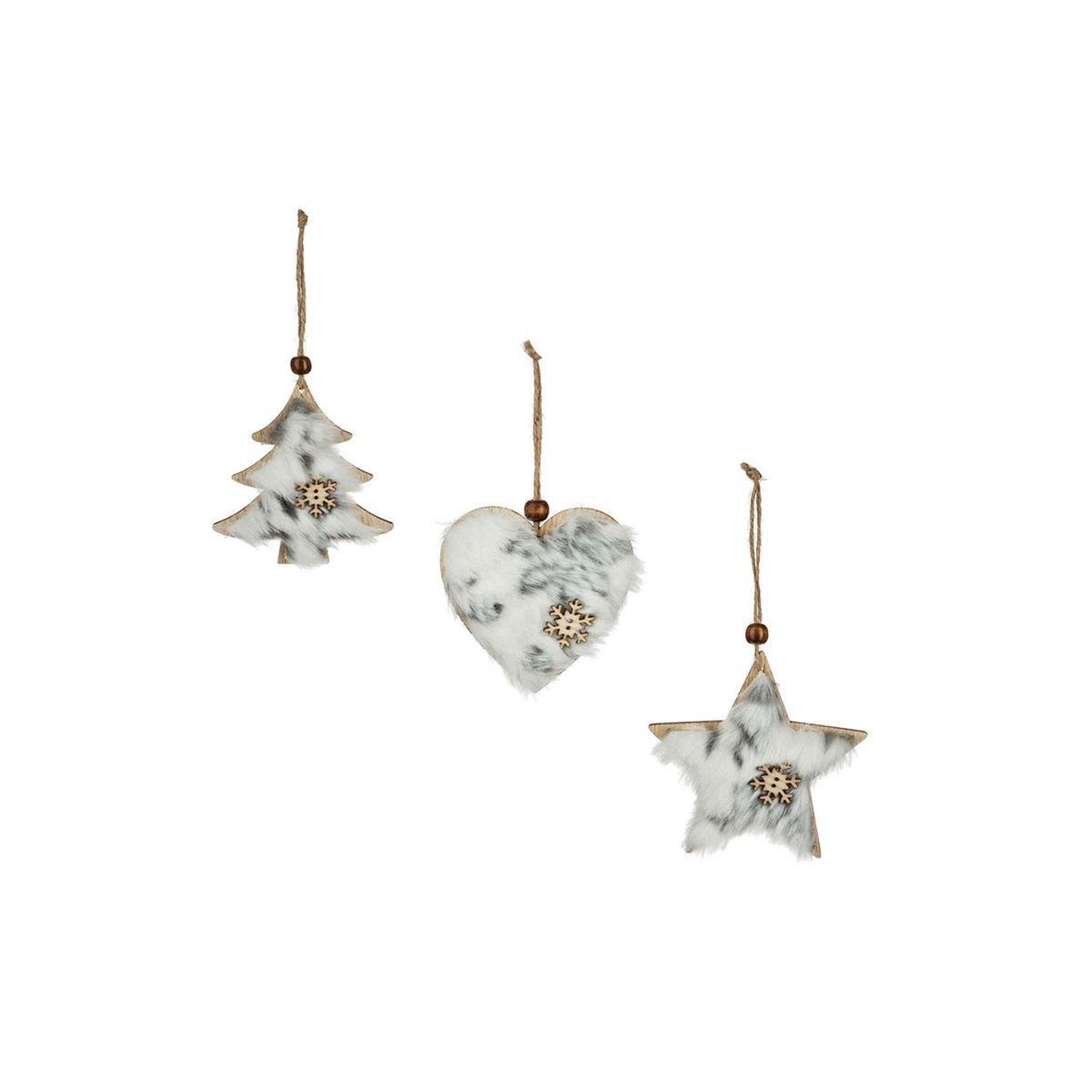 FEERIC LIGHT & CHRISTMAS Sujet de noël 3 formes  bois  22cm gris & beige