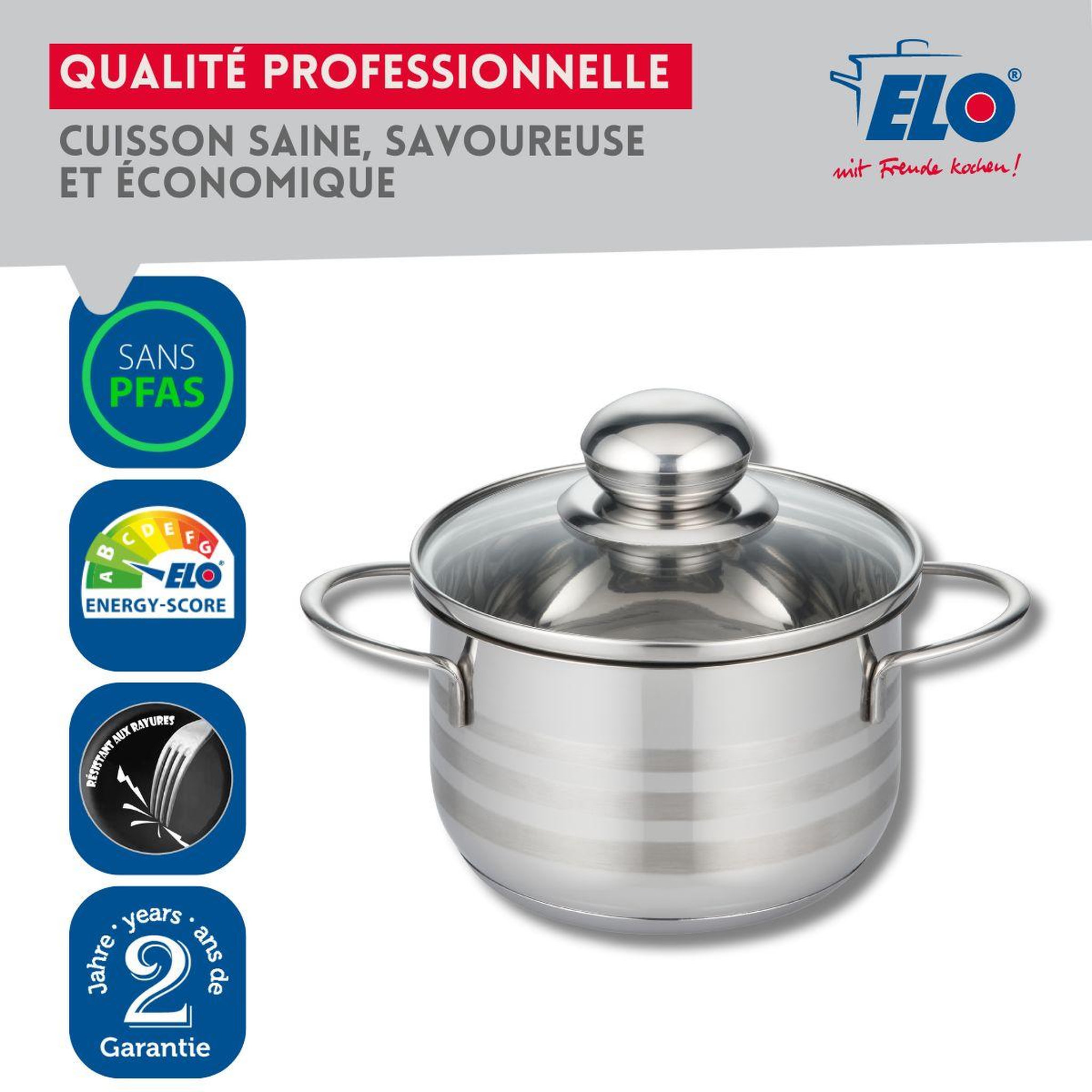 Voir la diapositive 5 : ELO Lot de 2 faitouts 12 et 14 cm en acier inoxydable sans pfas elo brillant