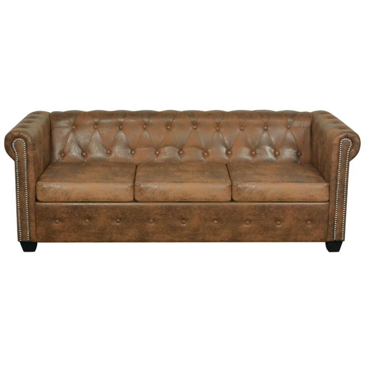 VIDAXL Canape Chesterfield 3 places cuir artificiel marron