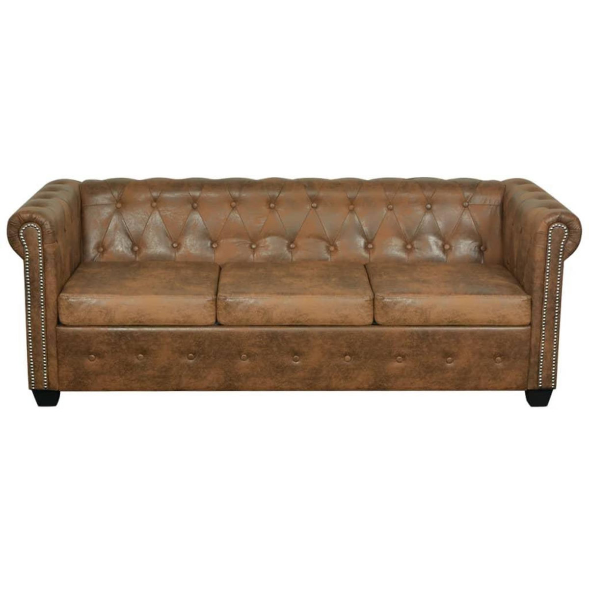 VIDAXL Canape Chesterfield 3 places cuir artificiel marron