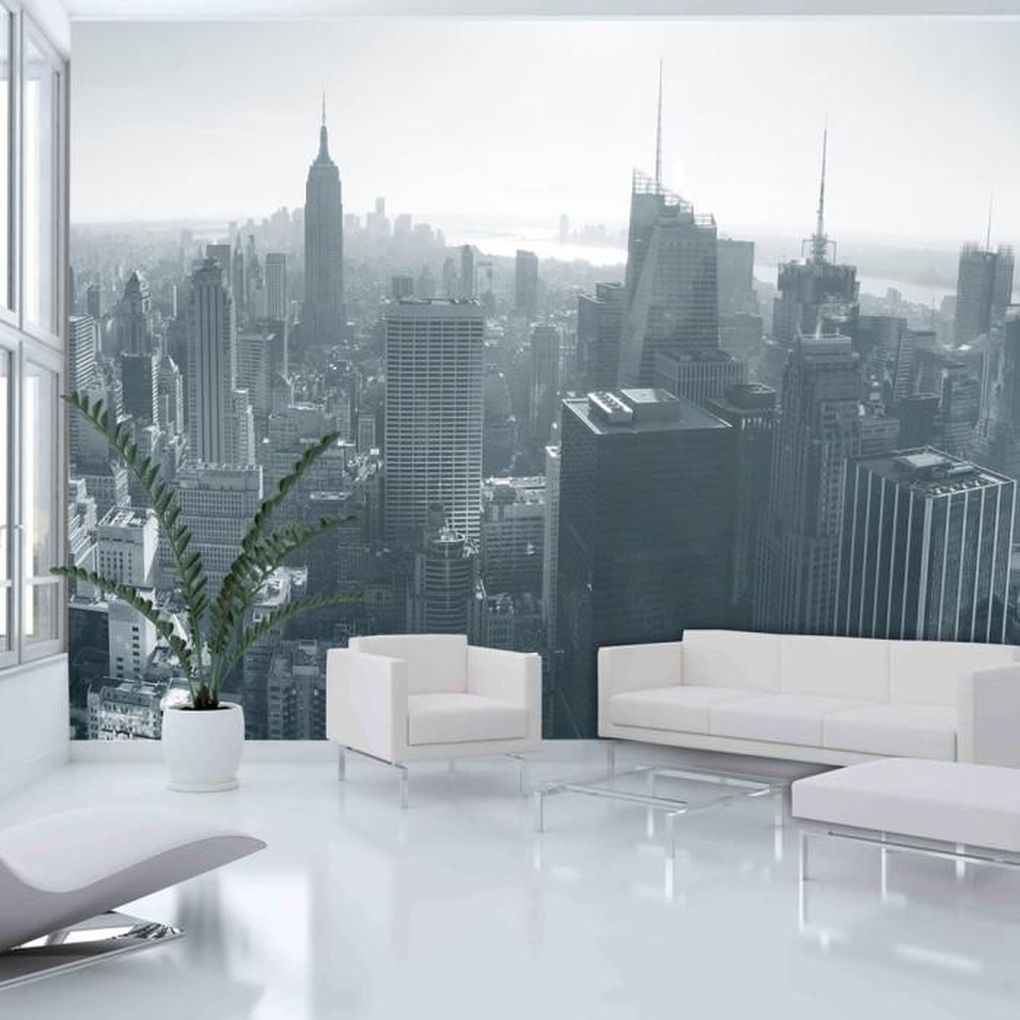 Paris Prix Papier Peint  Panorama de New York en Noir & Blanc. Coloris disponibles : Multicolore