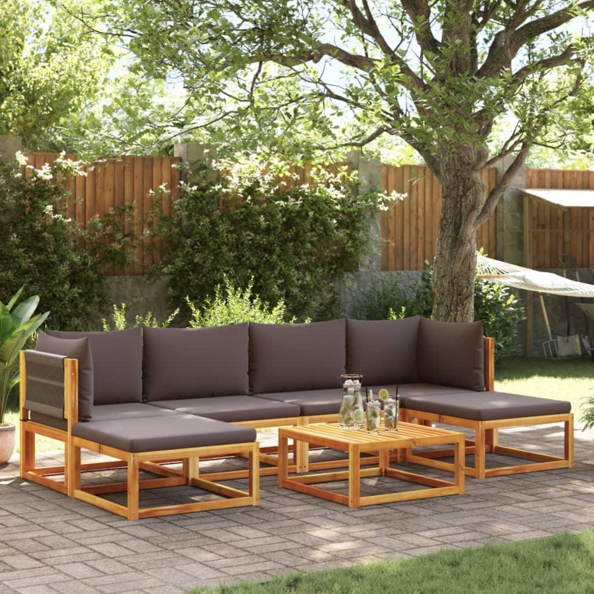VIDAXL Salon de jardin avec coussins 7 pcs bois massif d'acacia