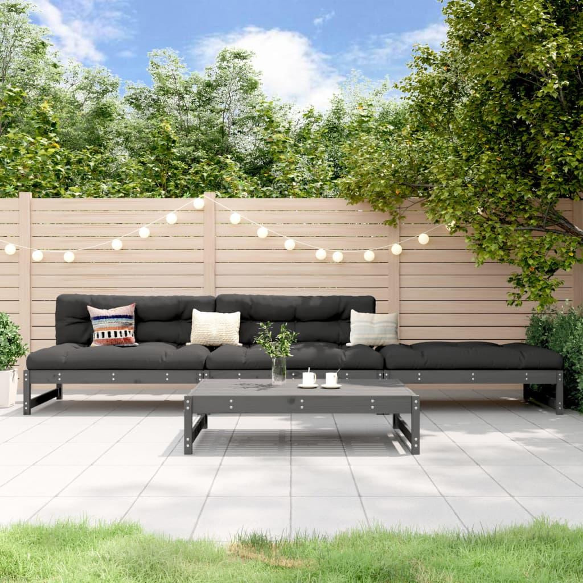 VIDAXL Salon de jardin 4 pcs gris bois massif de pin