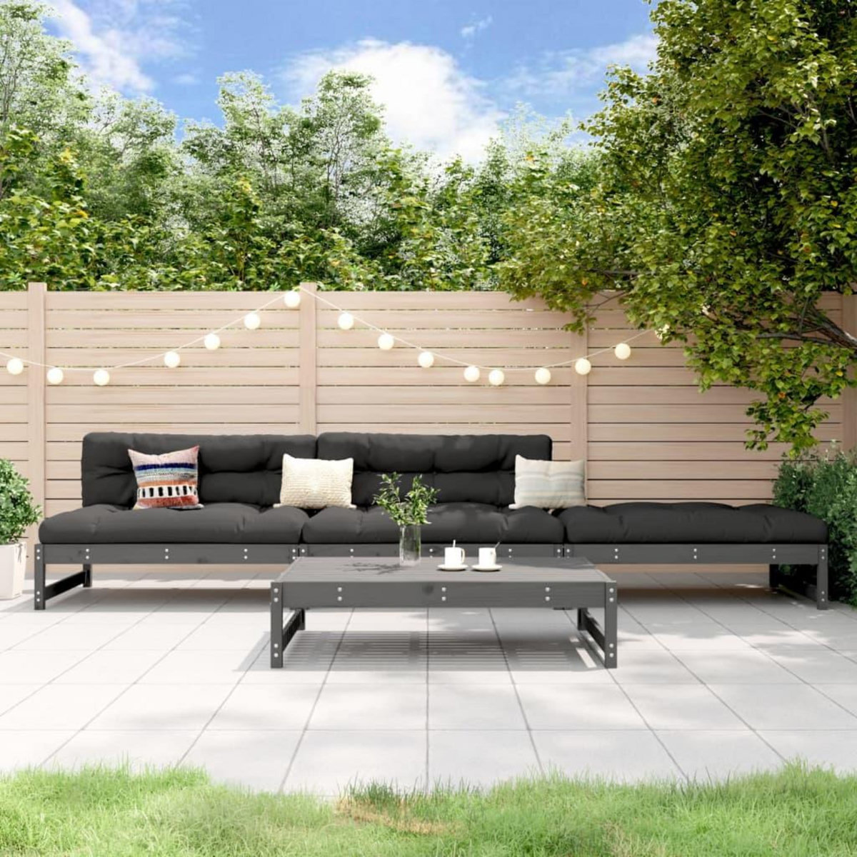 VIDAXL Salon de jardin 4 pcs gris bois massif de pin