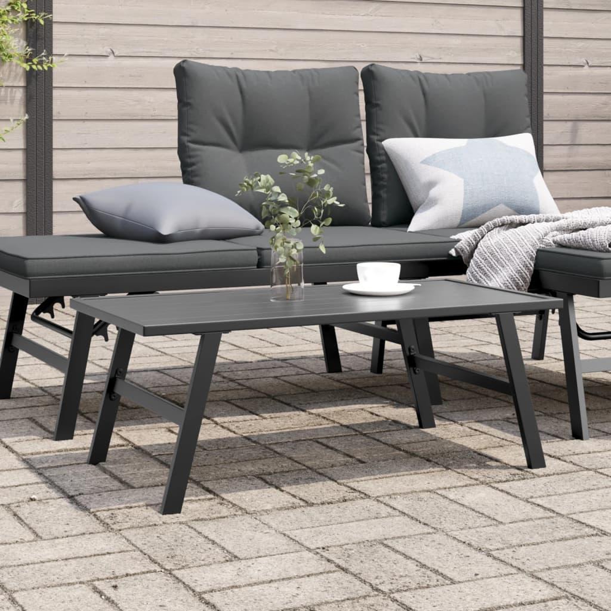 Voir la diapositive 1 : VIDAXL Table basse de jardin noir 90x45x35 cm acier enduit de poudre