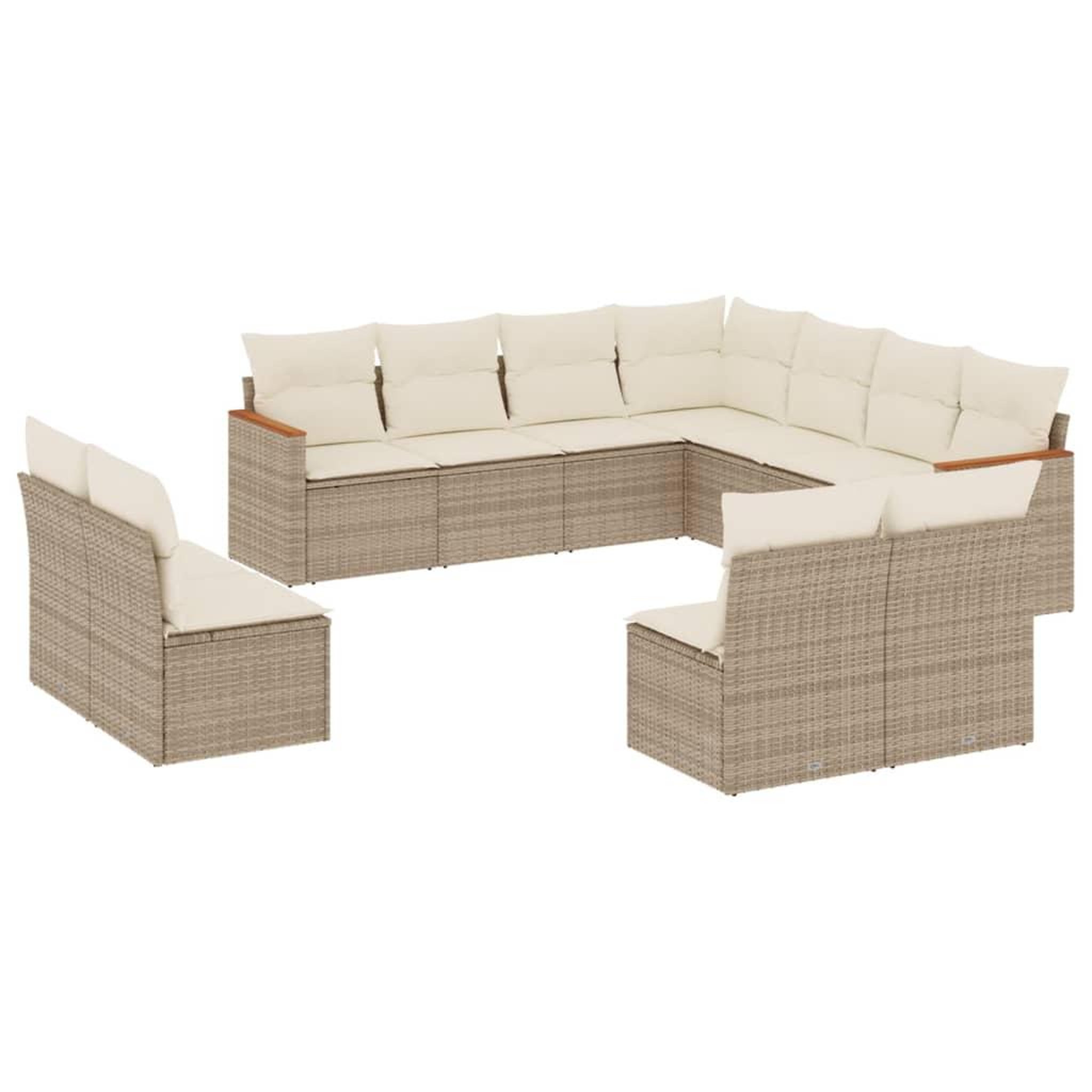 Voir la diapositive 2 : VIDAXL Salon de jardin 11 pcs avec coussins beige resine tressee