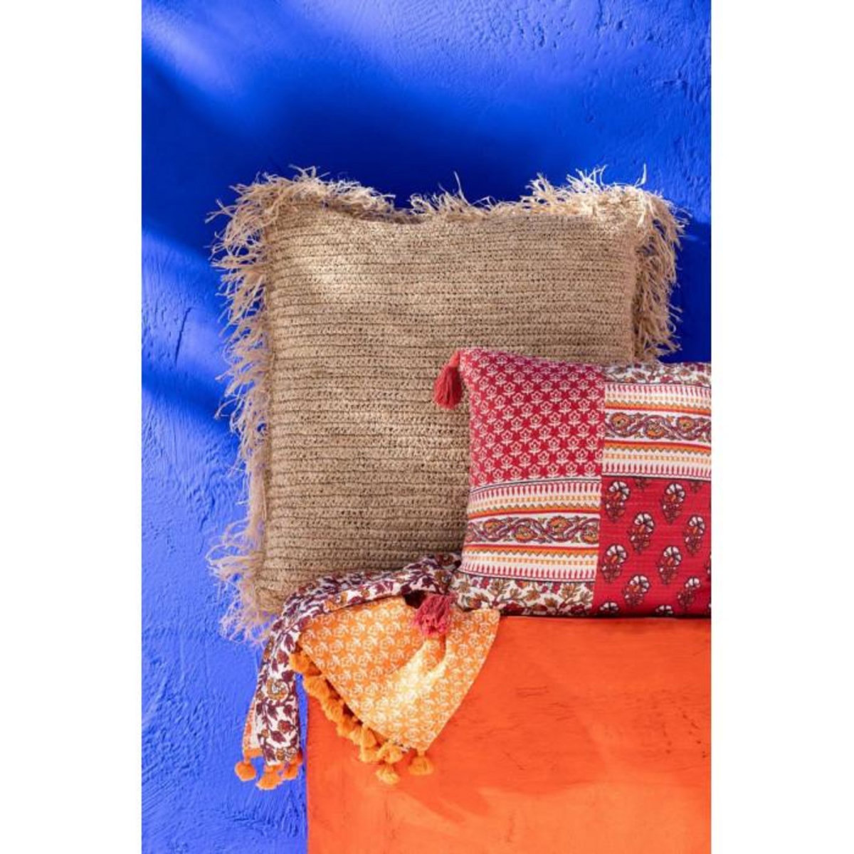 Paris Prix Coussin à Pompons Fleurs  Mexican  45x45cm Rouge