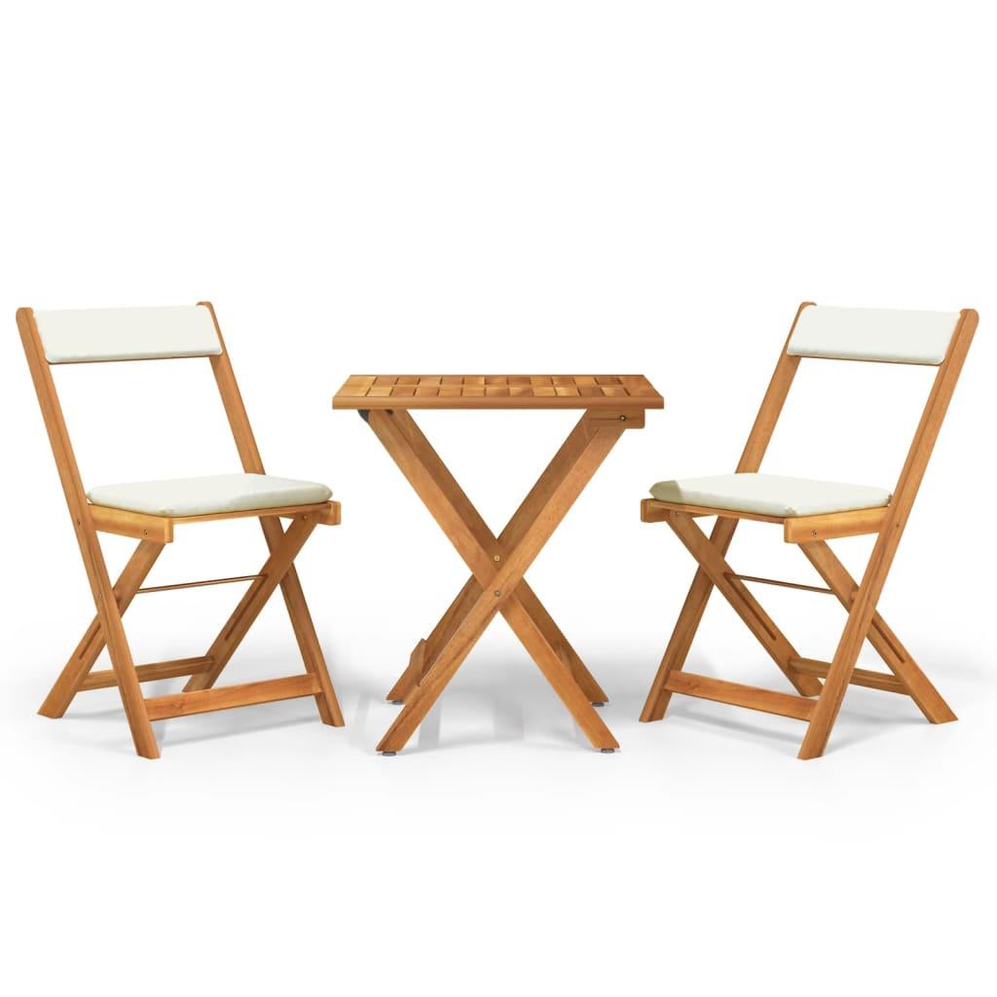 Voir la diapositive 2 : VIDAXL Ensemble de bistro pliable 3 pcs avec coussins Acacia solide