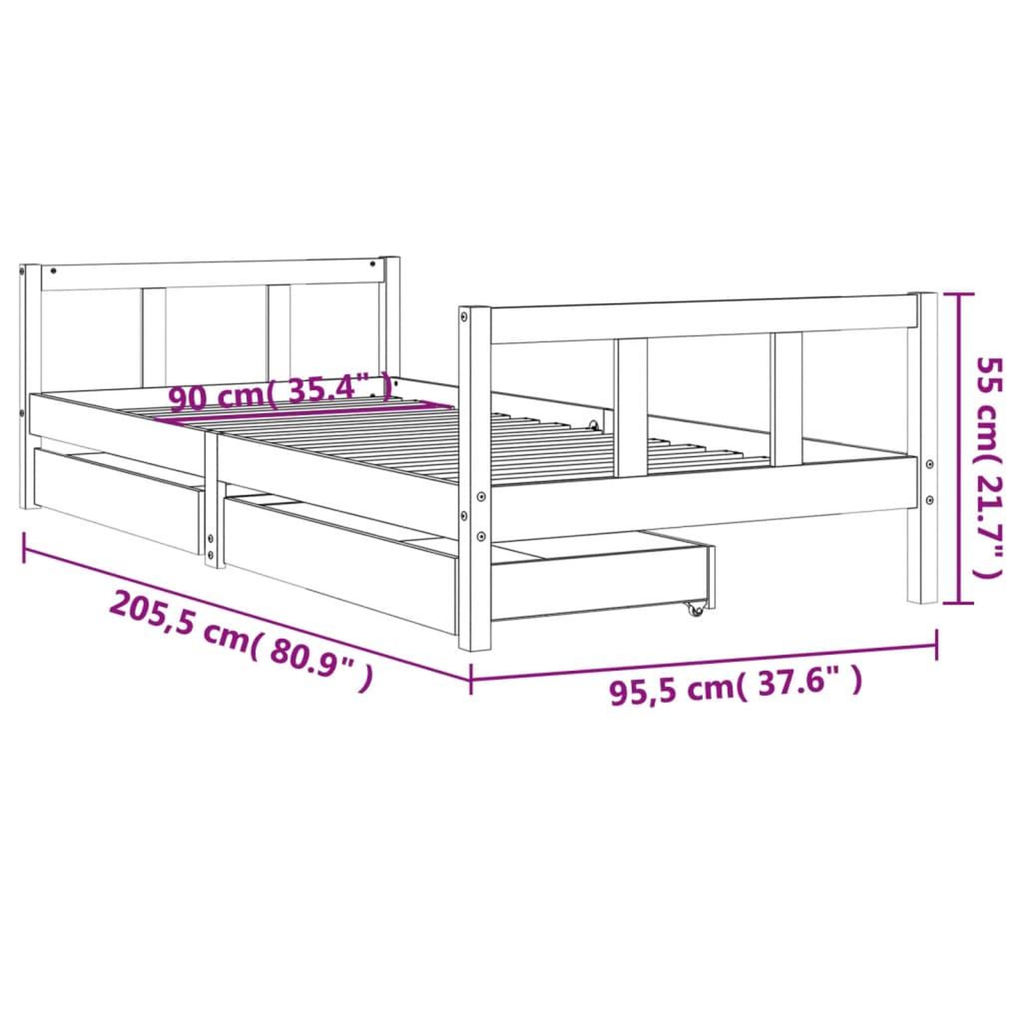 Voir la diapositive 6 : VIDAXL Cadre de lit enfant avec tiroirs noir 90x200 cm bois pin massif