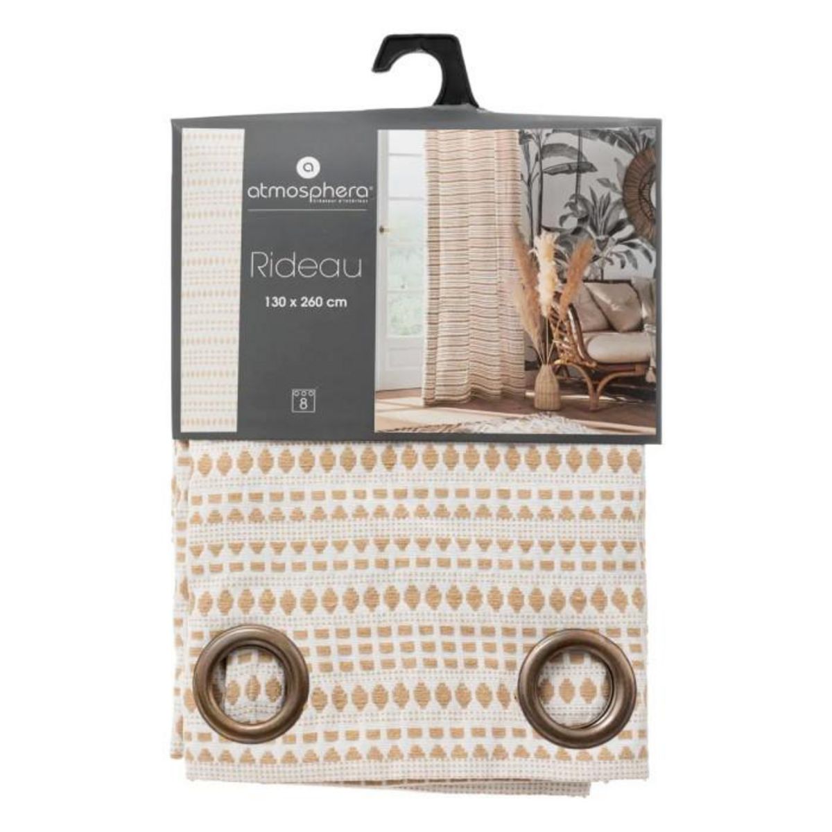 ATMOSPHERA Rideau &#xE0; &#x152;illets Jacquard  Micah  130x260cm Beige Lin