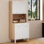 Voir la diapositive 2 : ID MARKET Buffet de cuisine 80 CM CINA 4 portes + tiroir façon hêtre et blanc