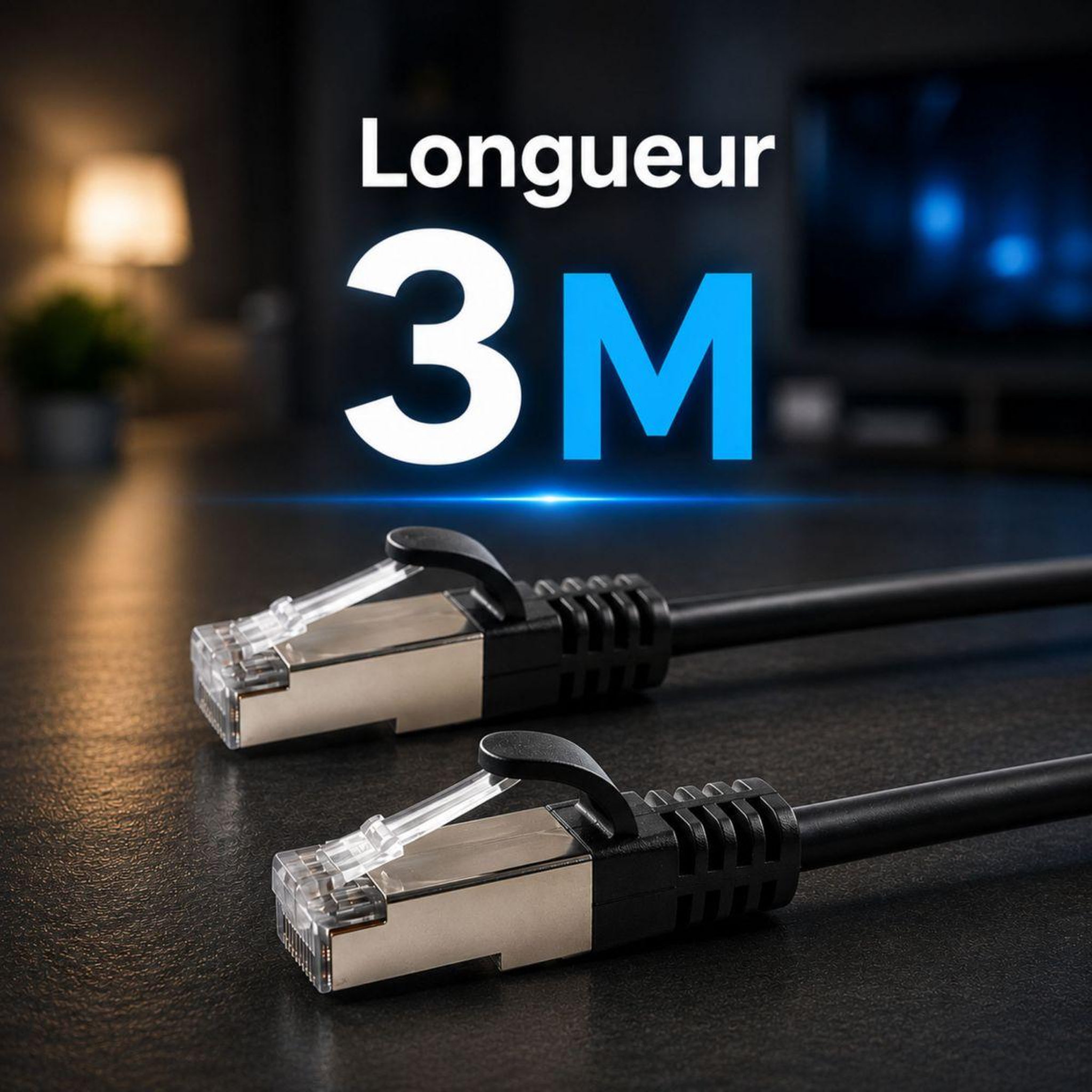 Voir la diapositive 3 : ESSENTIEL B Câble ethernet rj45 3m droit cat6e noir