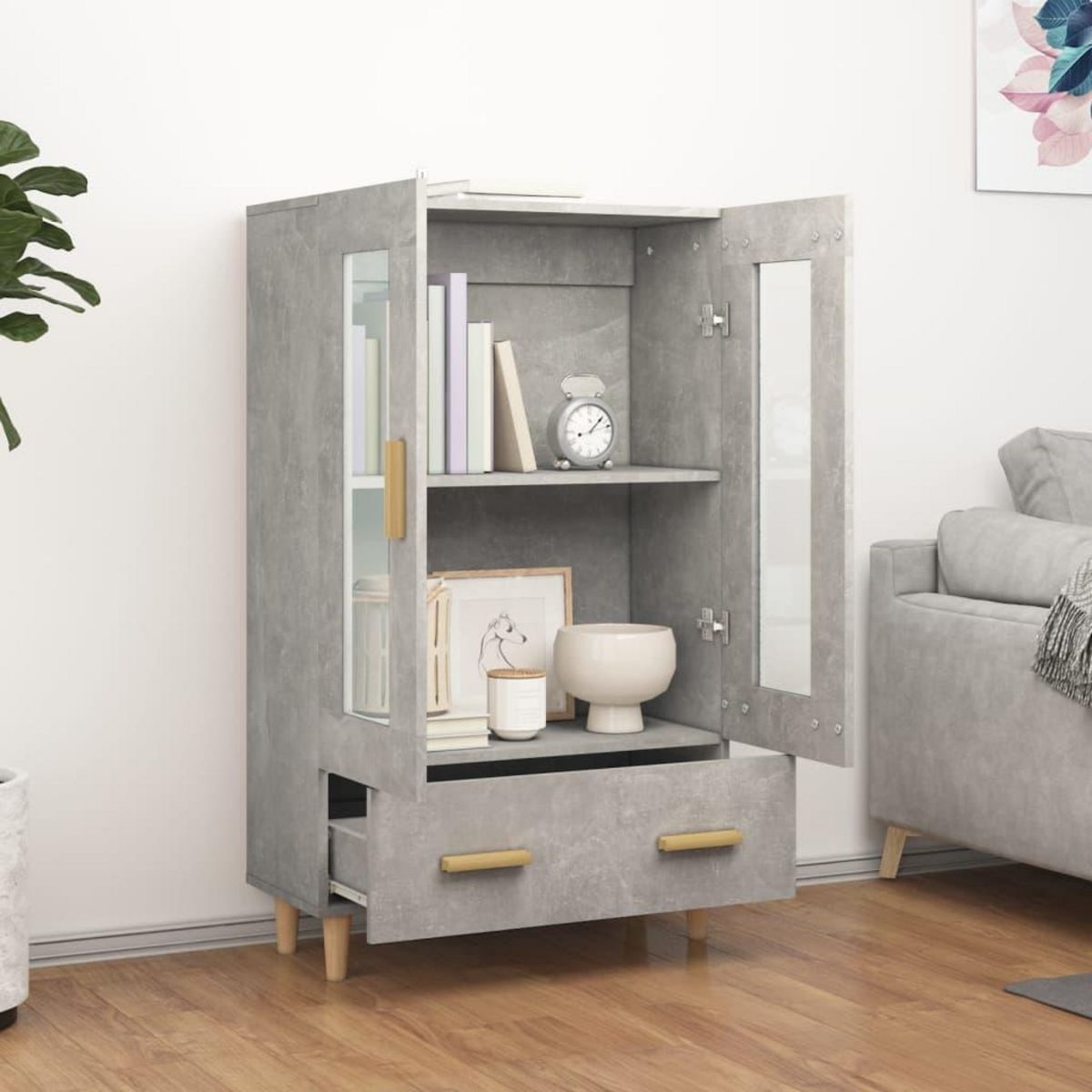 VIDAXL Buffet haut Gris beton 70x31x115 cm Bois d'ingenierie