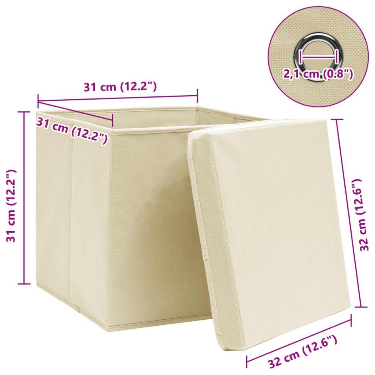 VIDAXL Boîtes de rangement a couvercles 4 pcs Creme 32x32x32 cm Tissu