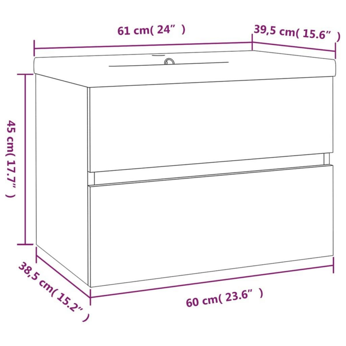 VIDAXL Meuble lavabo avec bassin integre Chene brun Bois d'ingenierie