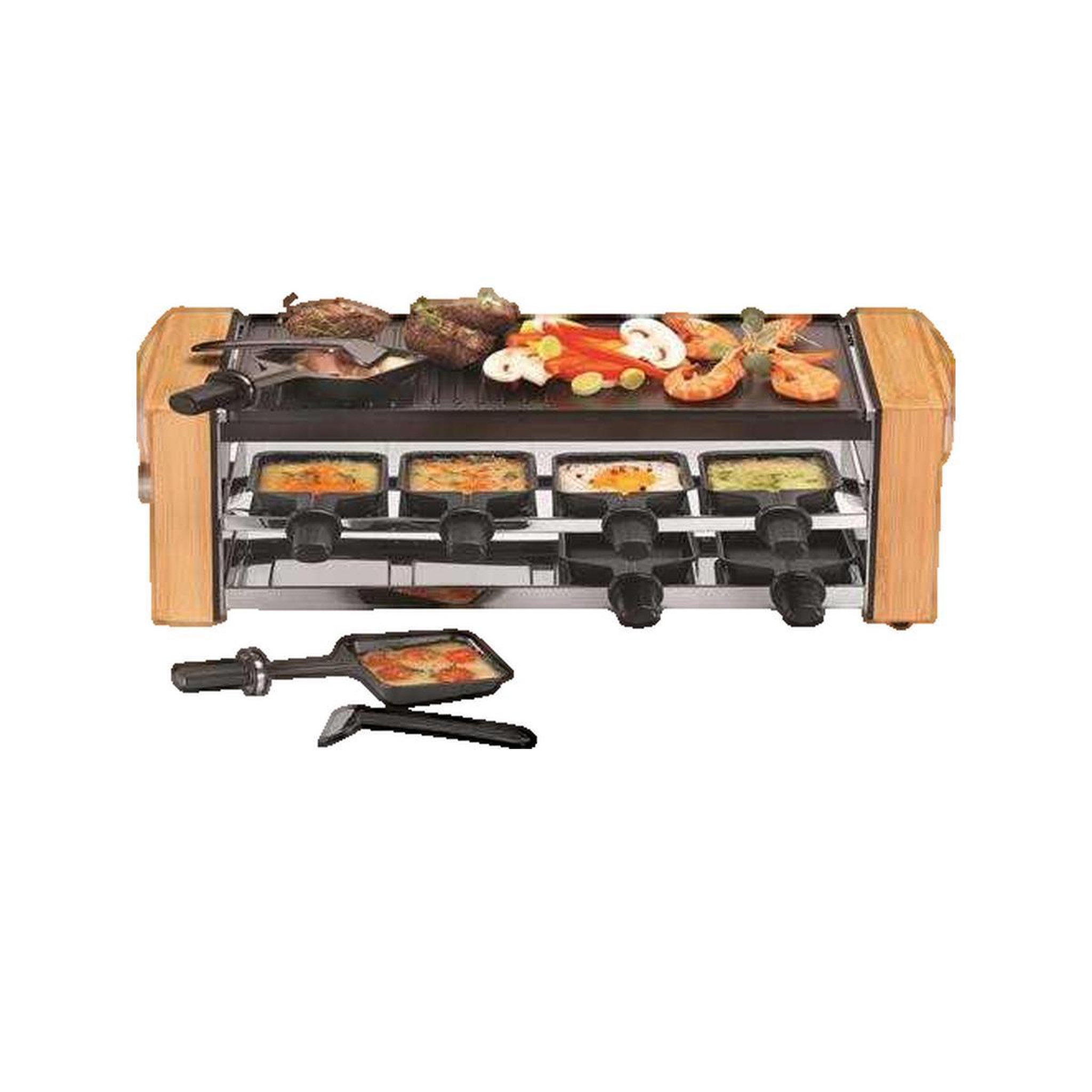 Voir la diapositive 2 : Kitchen chef Appareil à raclette 8 personnes 1200w - KC.WOODLUX8