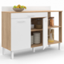 Voir la diapositive 4 : ID MARKET Buffet bas de cuisine 120 cm CINA plan de travail H.83 cm 2 portes + tiroir façon hêtre et blanc