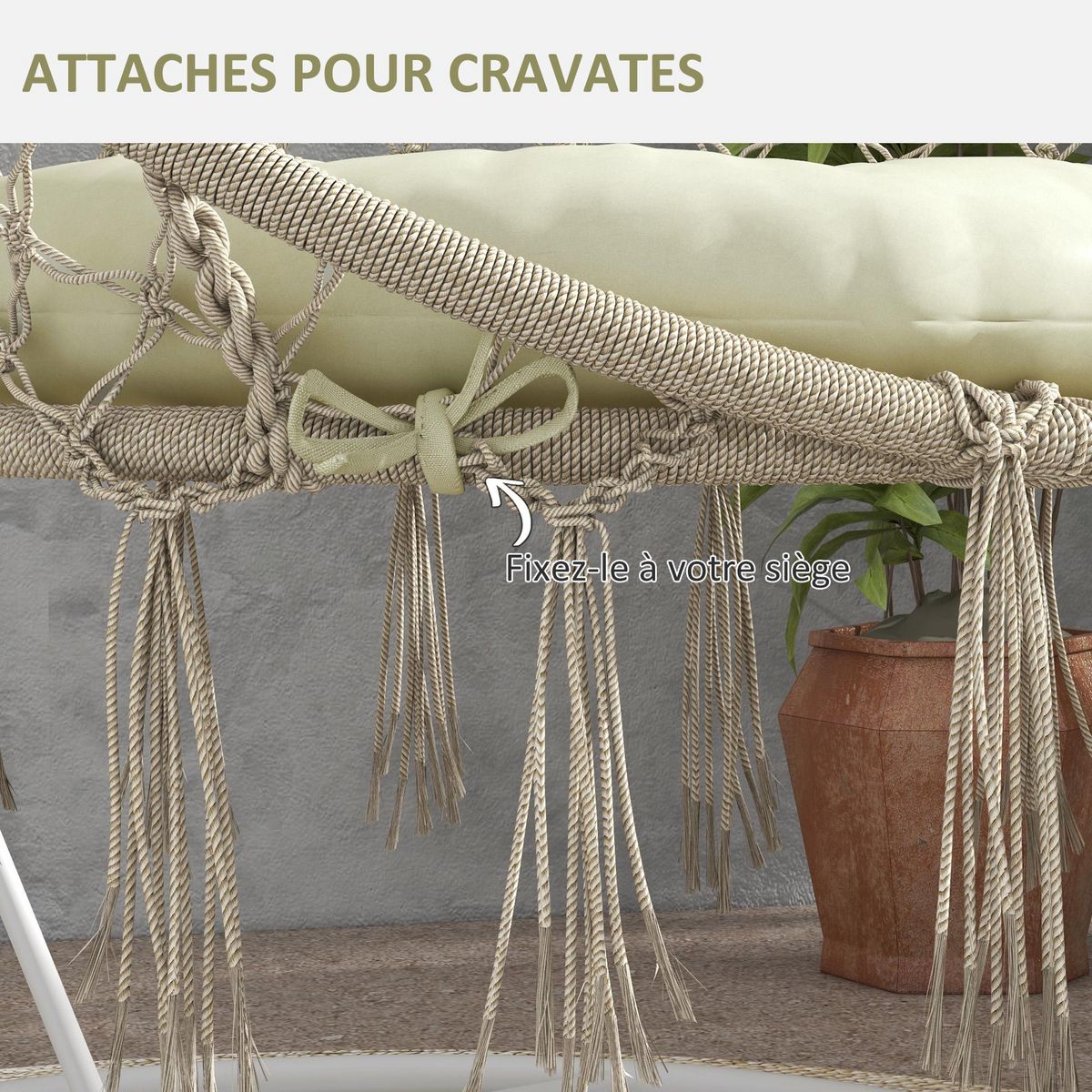 OUTSUNNY Coussin de chaise de jardin - coussin rond capitonné Ø 80 x 10H cm avec attaches - polyester blanc cassé