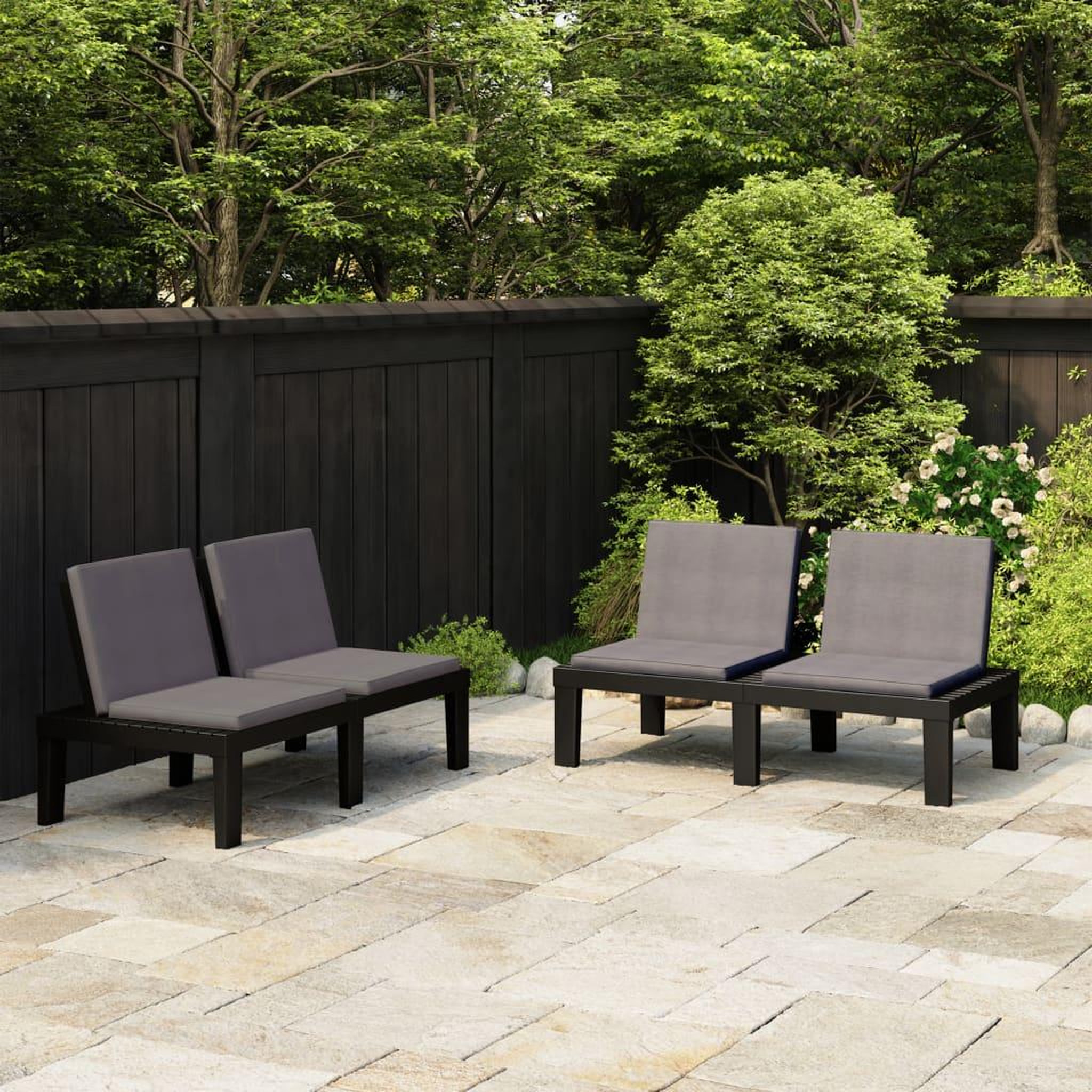 Voir la diapositive 1 : VIDAXL Bancs de salon de jardin avec coussins lot de 2 Plastique Gris