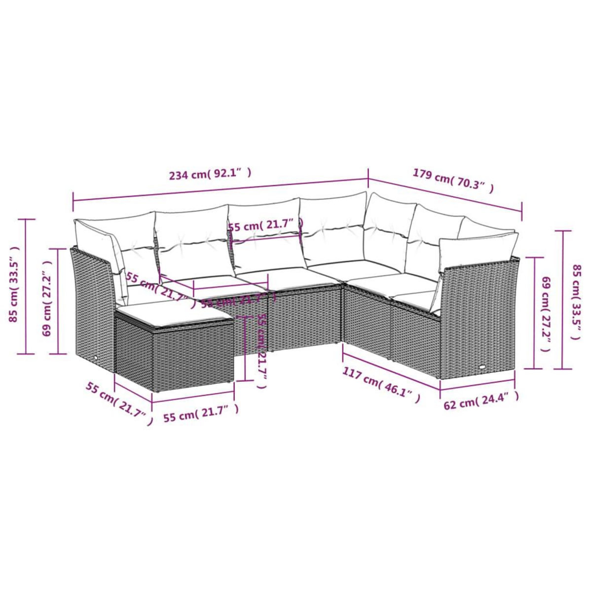 VIDAXL Salon de jardin 7 pcs avec coussins noir resine tressee