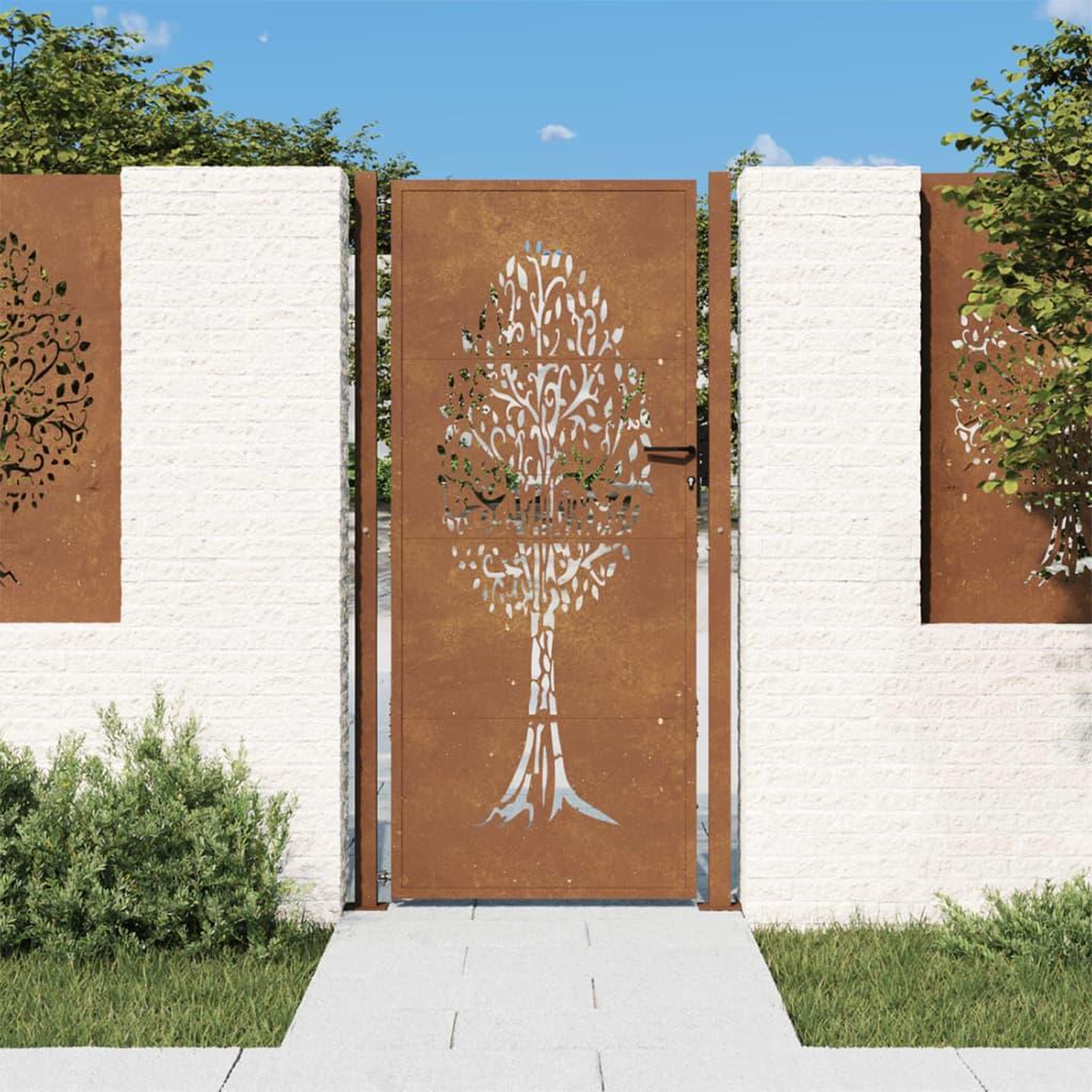 VIDAXL Portail de jardin 105x205 cm acier corten conception de l'arbre