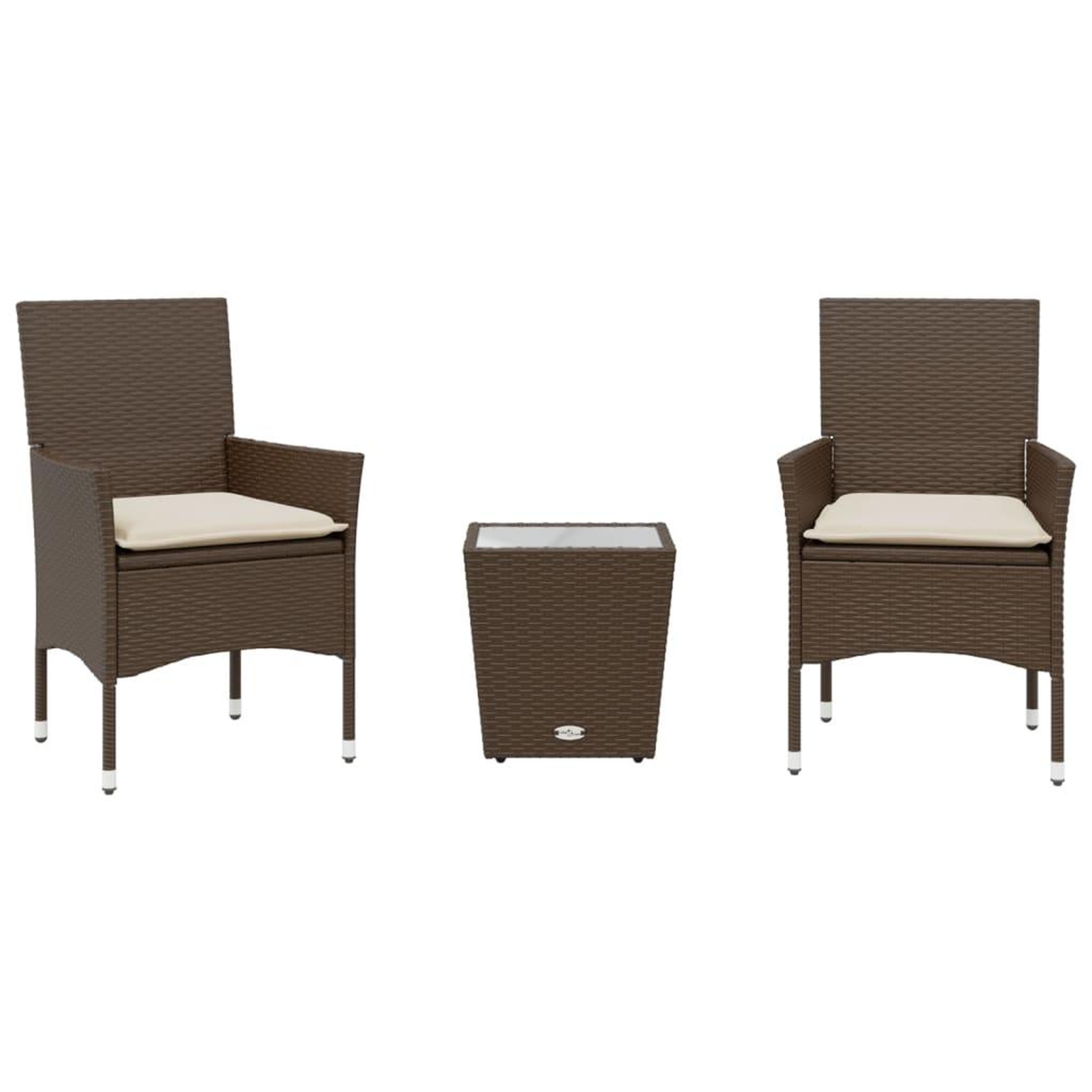 Voir la diapositive 2 : VIDAXL Ensemble de bistro avec coussins 3 pcs marron rotin et verre