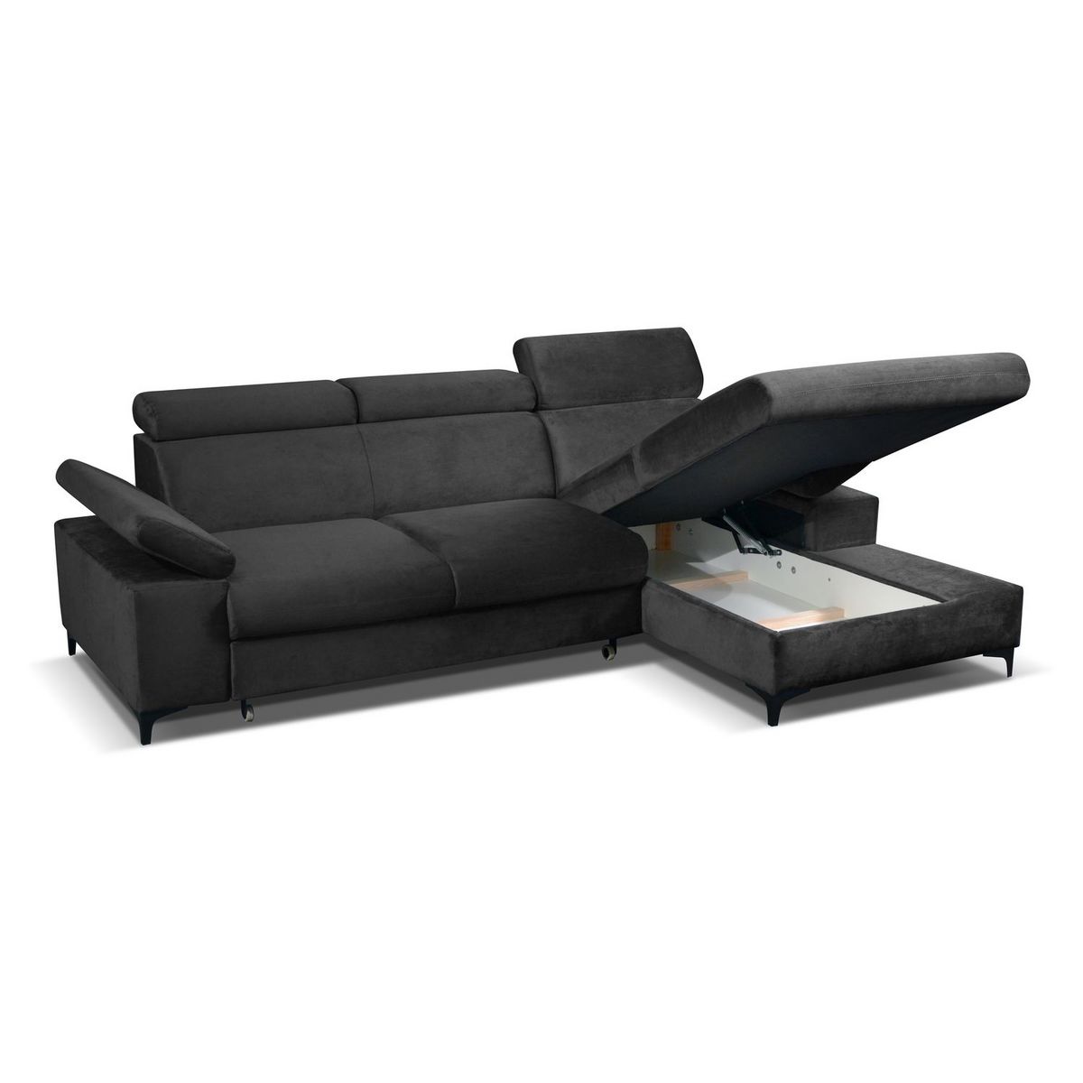Canapé d'angle gauche fixe convertible 5 places avec coffre de rangement AURELIE