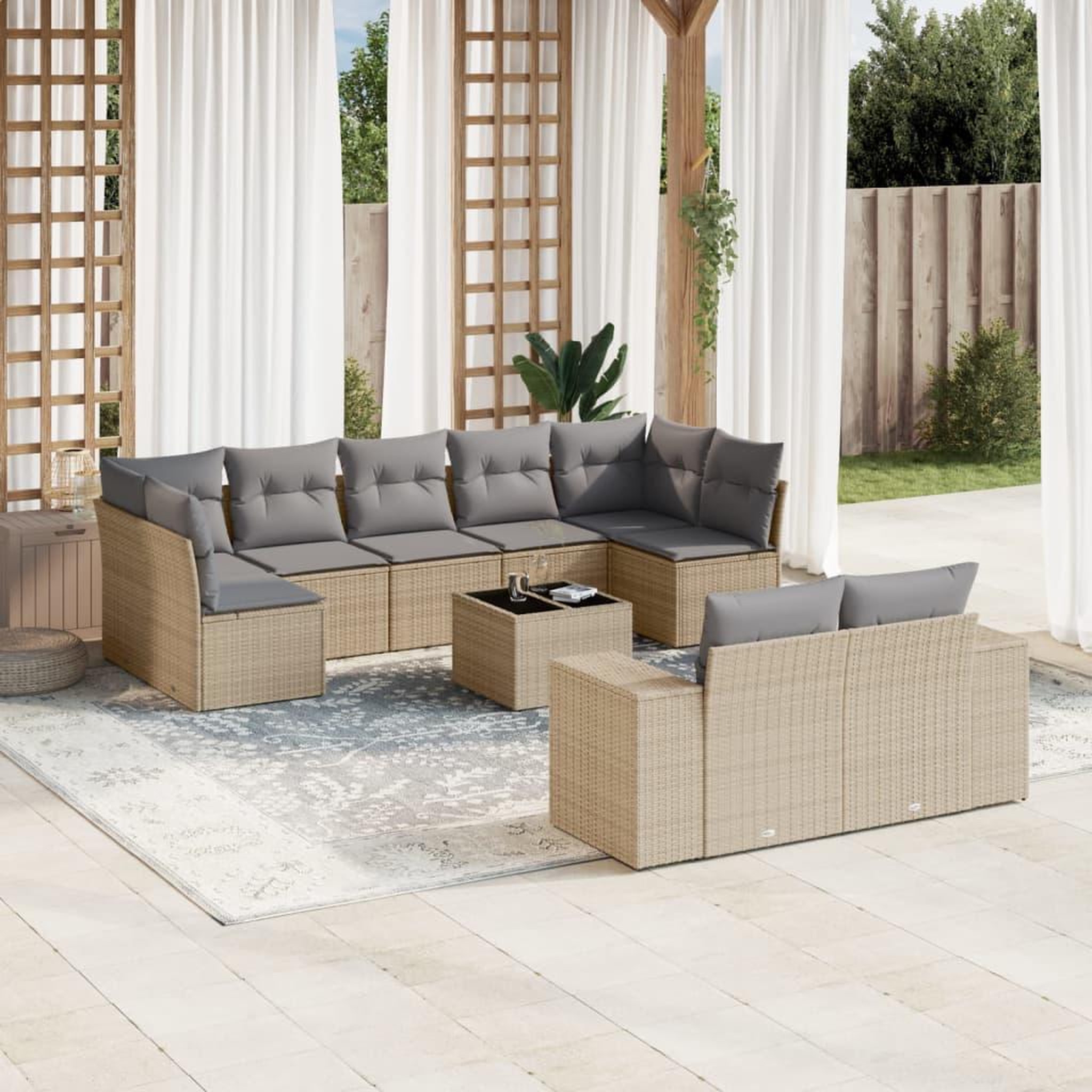 VIDAXL Salon de jardin avec coussins 10 pcs beige resine tressee