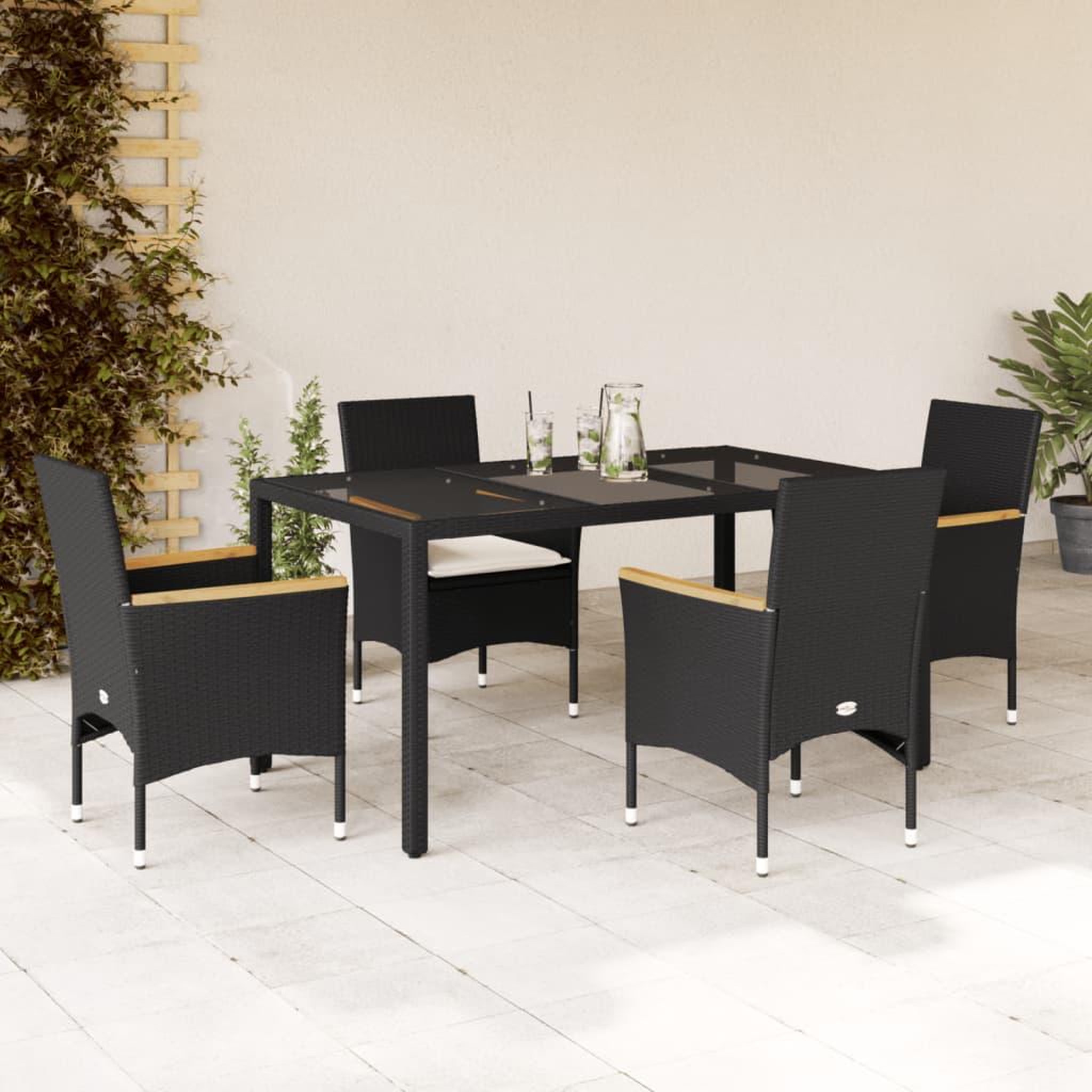 VIDAXL Ensemble a manger de jardin et coussins 5 pcs noir rotin verre